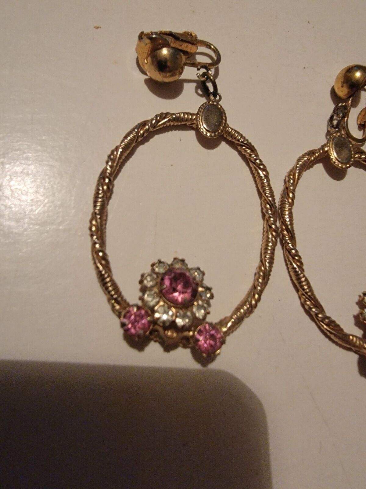 The Unbranded Brand Vintage Womens Earrings Gold Tone Hoop Rhinestone Crystal Size ONE SIZE - 5 Thumbnail