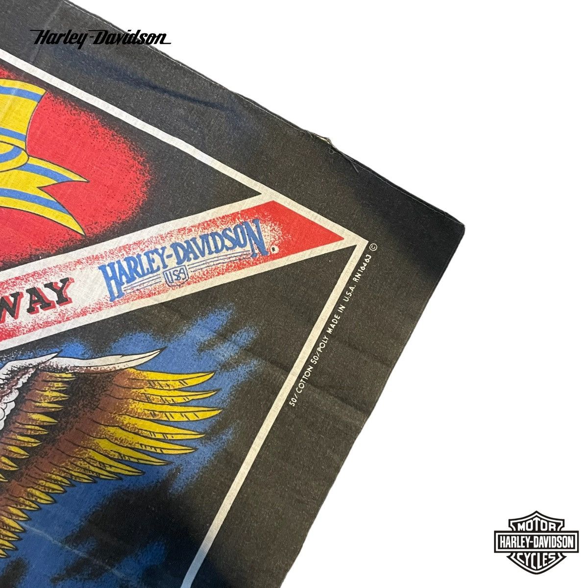 Harley Davidson × Vintage Vintage Harley Davidson Motorcycle Bandana 50/50 soft fabric, HDOLP logo "The American Way Made in USA" Eagle Size ONE SIZE - 5 Thumbnail