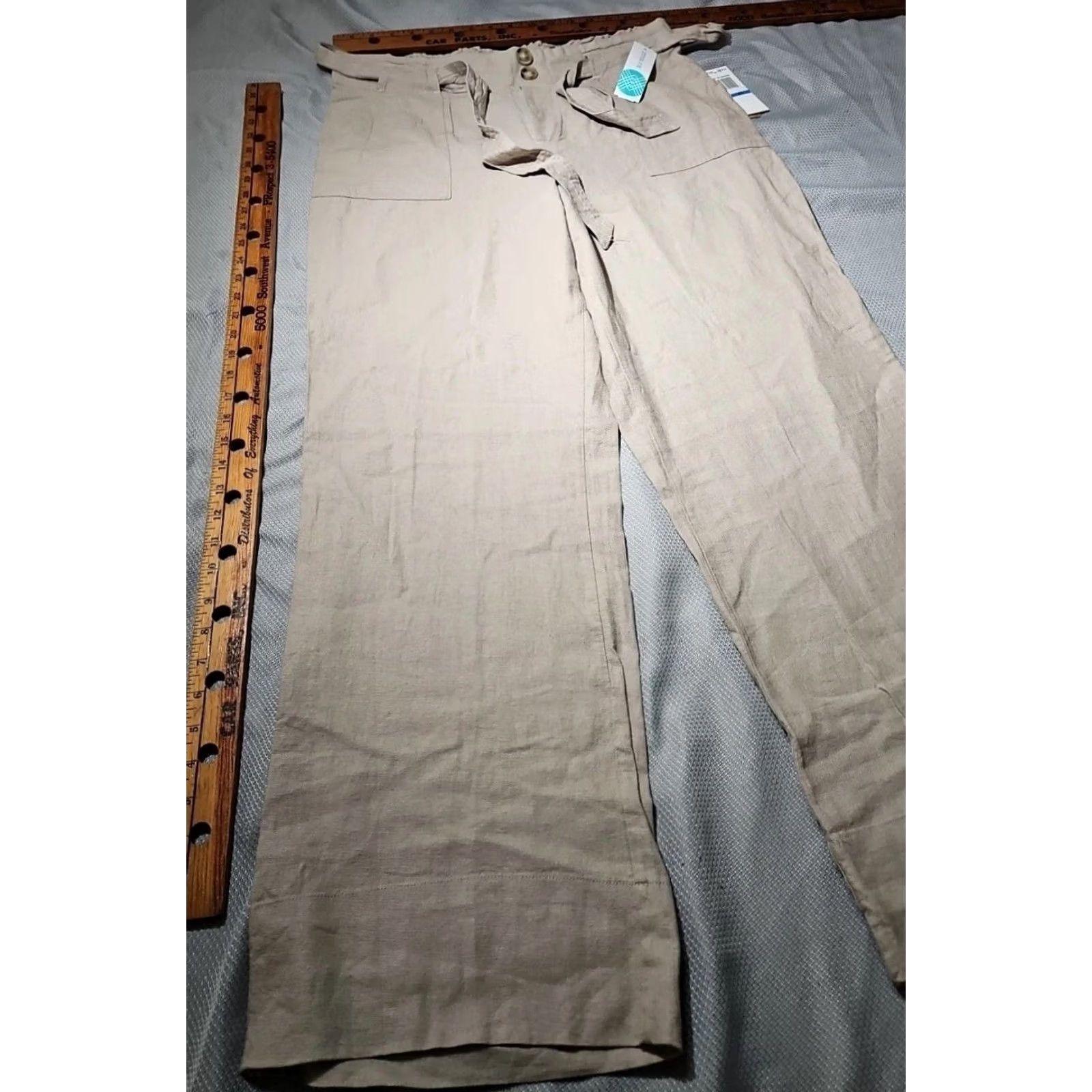 Vintage NWT Stitch Fix Pants Women XL Beige Tan Linen Blend Melanie Utility Wide Leg Size 40" / US 18 - 4 Thumbnail