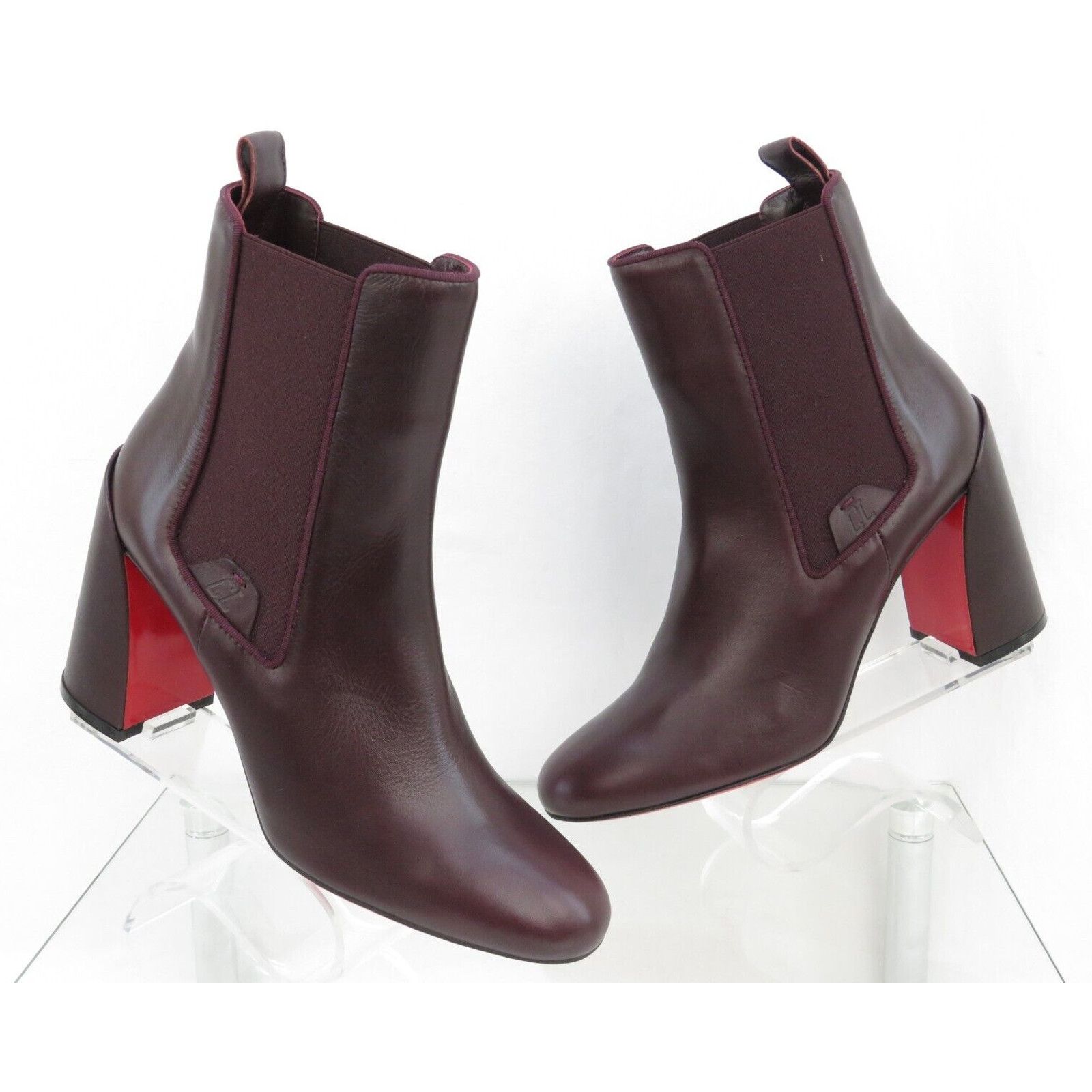Christian Louboutin LOUBOUTIN TURELASTIC BURGUNDY LEATHER HEEL ANKLE BOOTS 40 Size US 10 / IT 40 - 6 Thumbnail