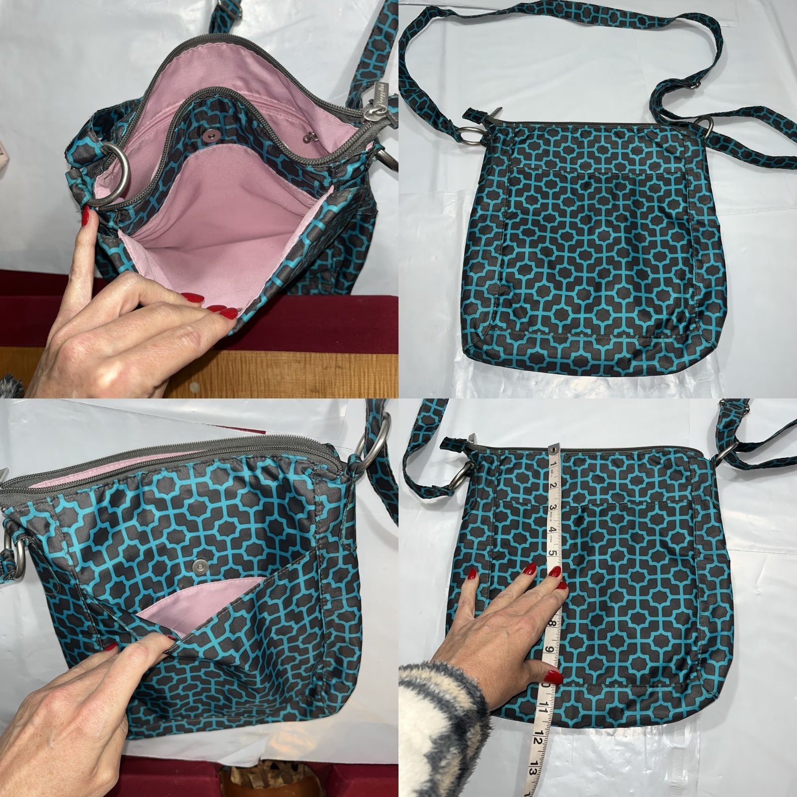 Vintage Baggallini Crossbody Bag Purse Gray Geometric Adjustable Strap Pink Lining 11” X 11” Women Bag Crossbody 11 in 11 in Size ONE SIZE - 8 Thumbnail