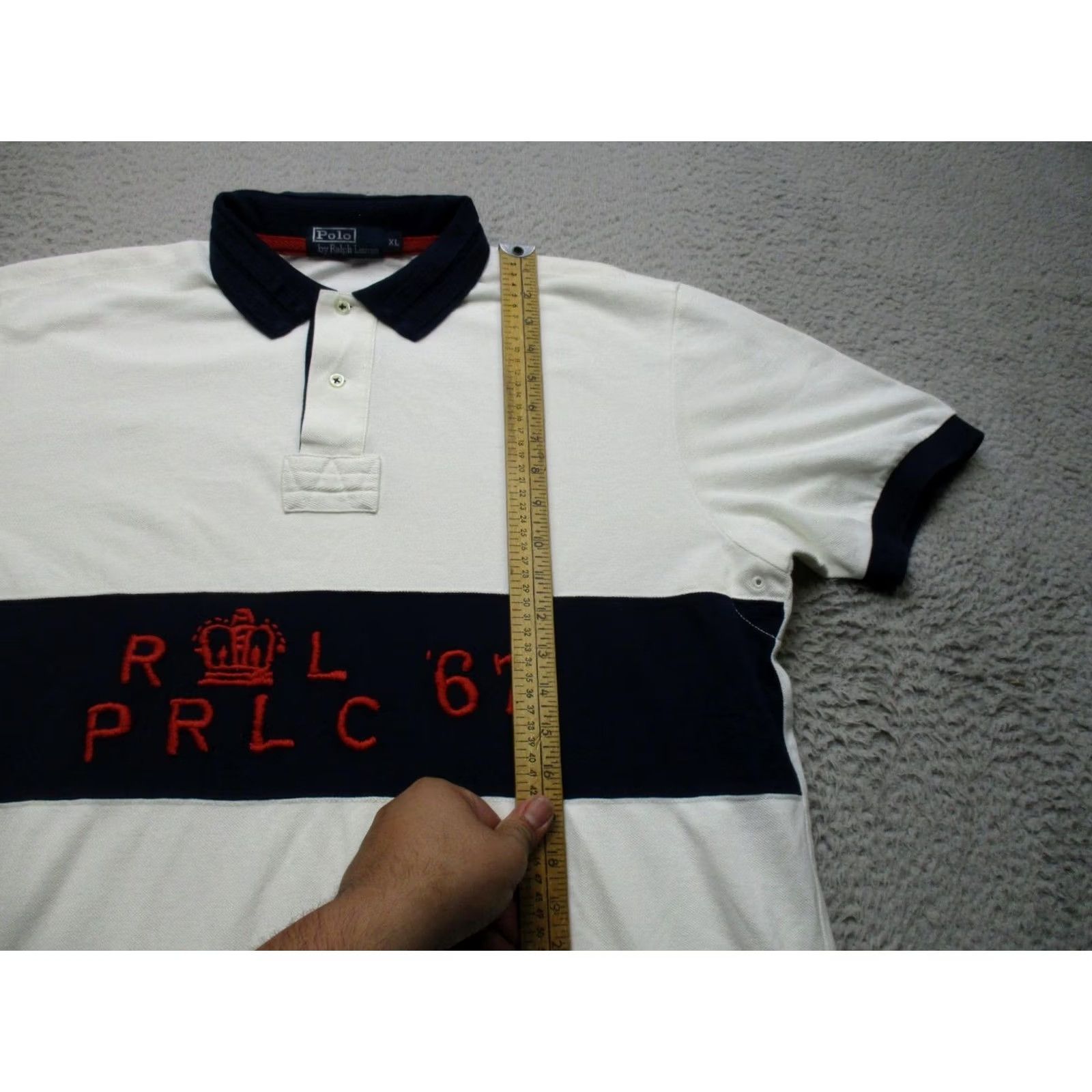 Polo Ralph Lauren Vintage Ralph Lauren Polo Shirt Mens XL White Stripe PRLC 67 Crown Rugby Size US XL / EU 56 / 4 - 5 Thumbnail