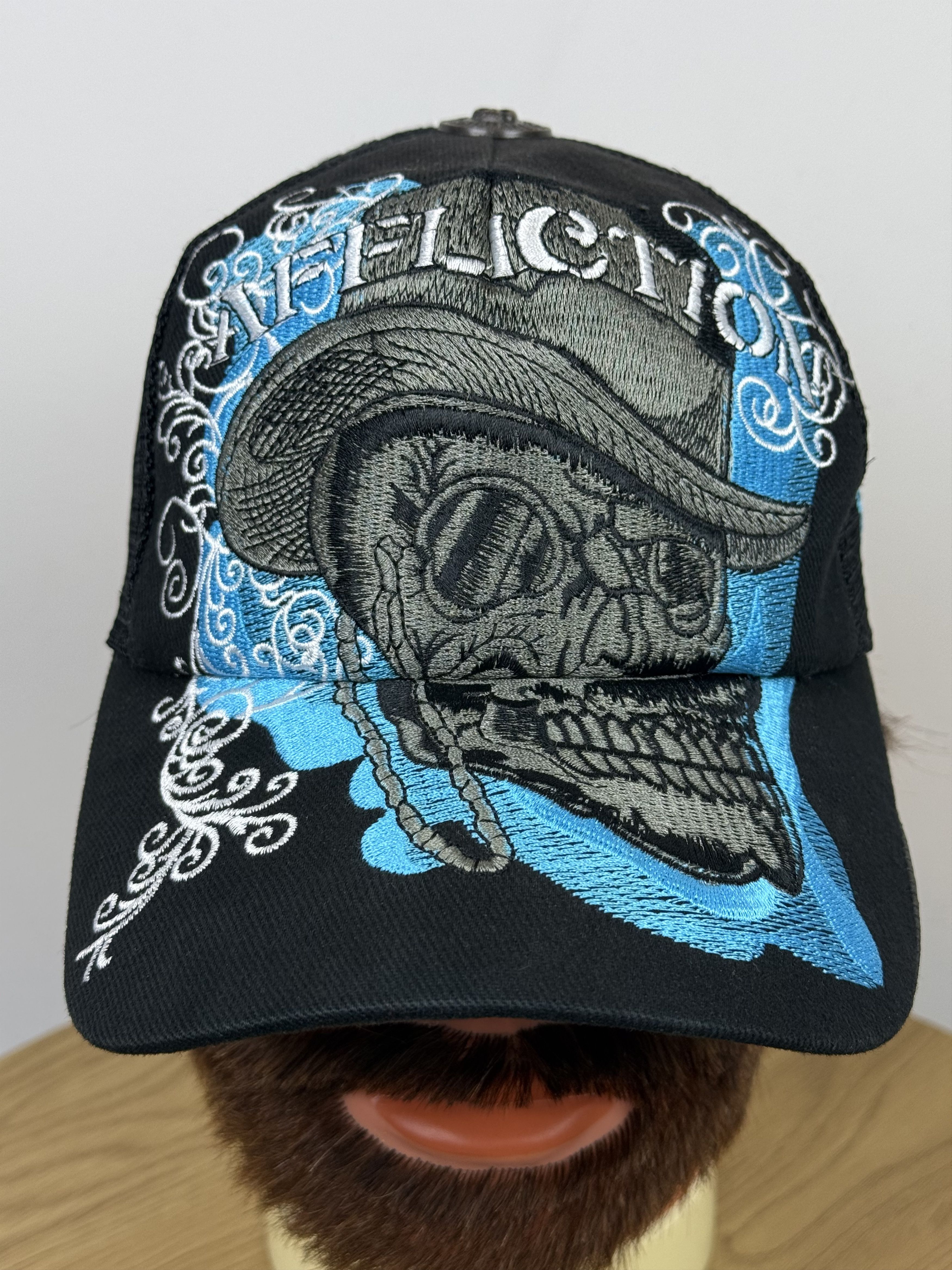 Affliction Affliction Skull Snapback Trucker Black Blue Mesh Hat Cap Size ONE SIZE - 3 Thumbnail