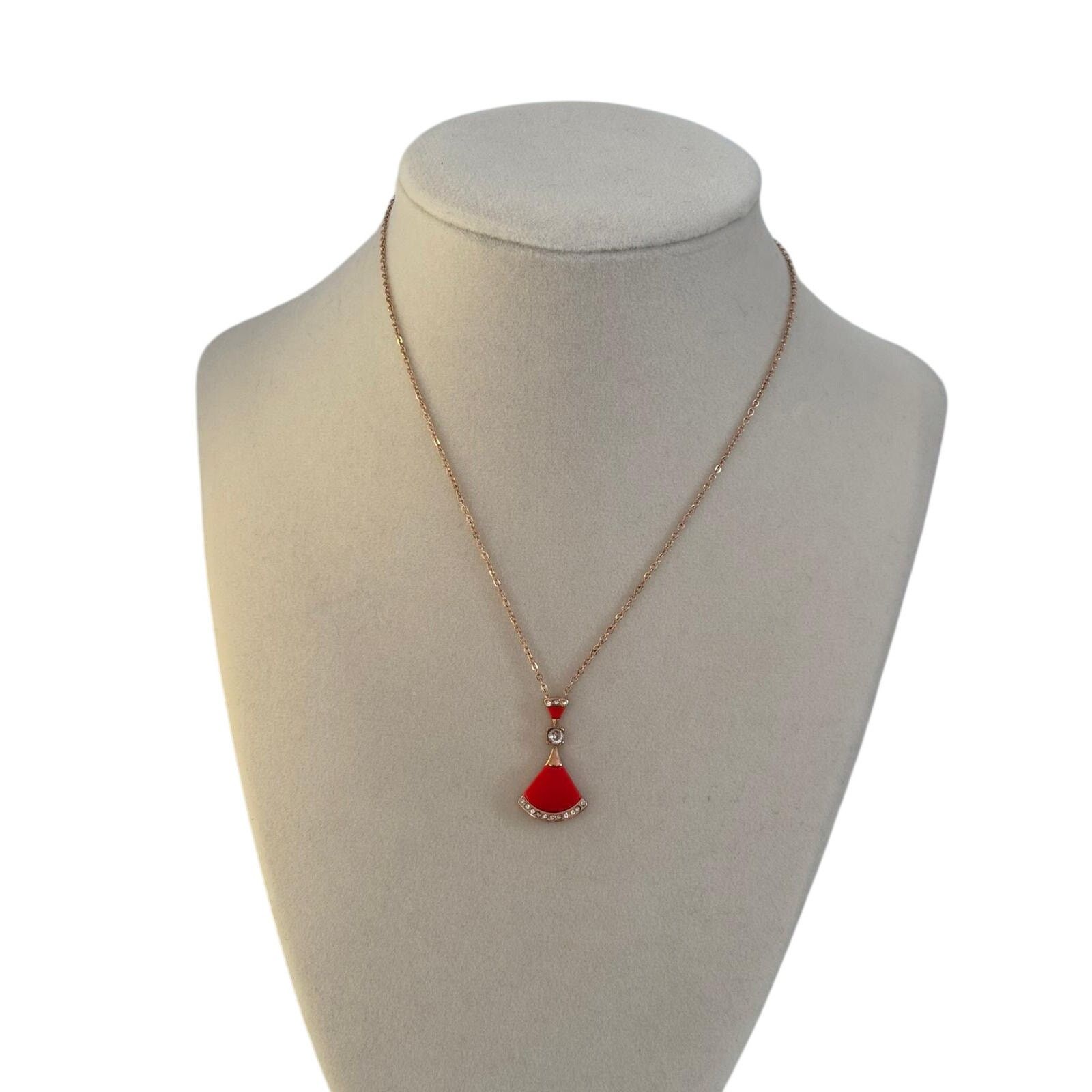 Other Red Pendant Necklace Gold Tone Stainless Steel Crystal Size ONE SIZE - 2 Thumbnail