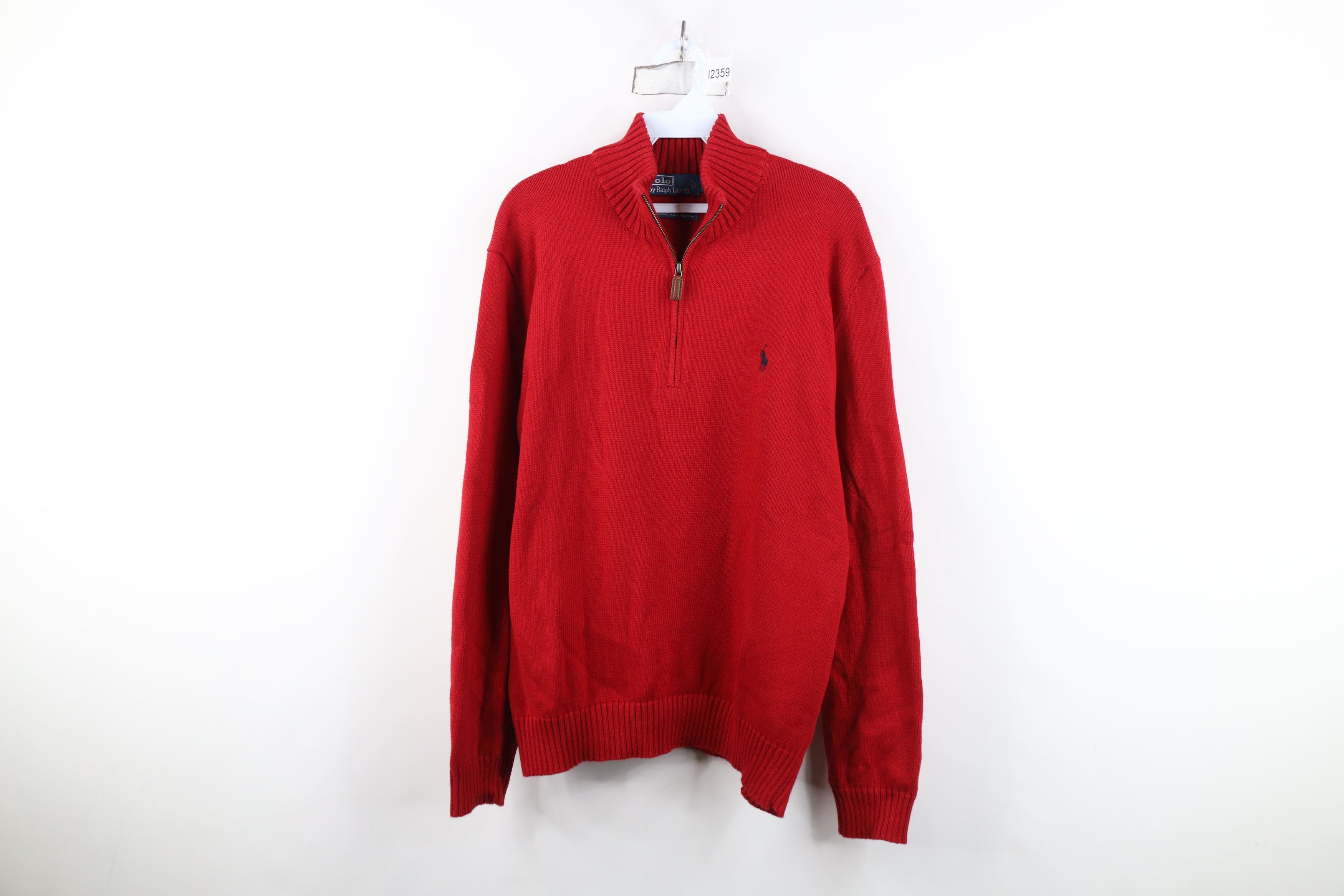 Ralph Lauren Vintage 90s Ralph Lauren Ribbed Knit Half Zip Sweater Red Size US XL / EU 56 / 4 - 1 Thumbnail