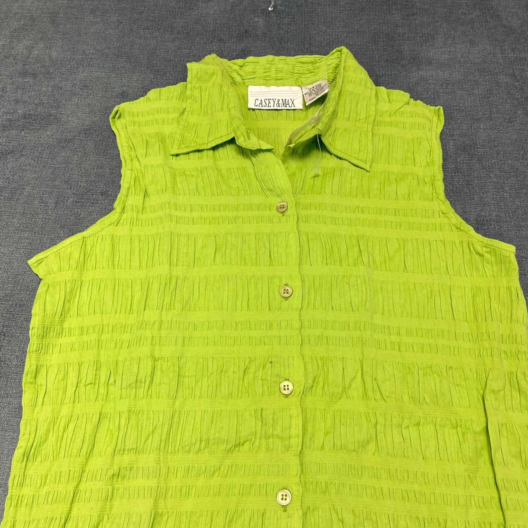 Vintage Casey & Max Top Womens Medium Neon Green Cotton Stretch Sleeveless Button Up Size M / US 6-8 / IT 42-44 - 4 Thumbnail