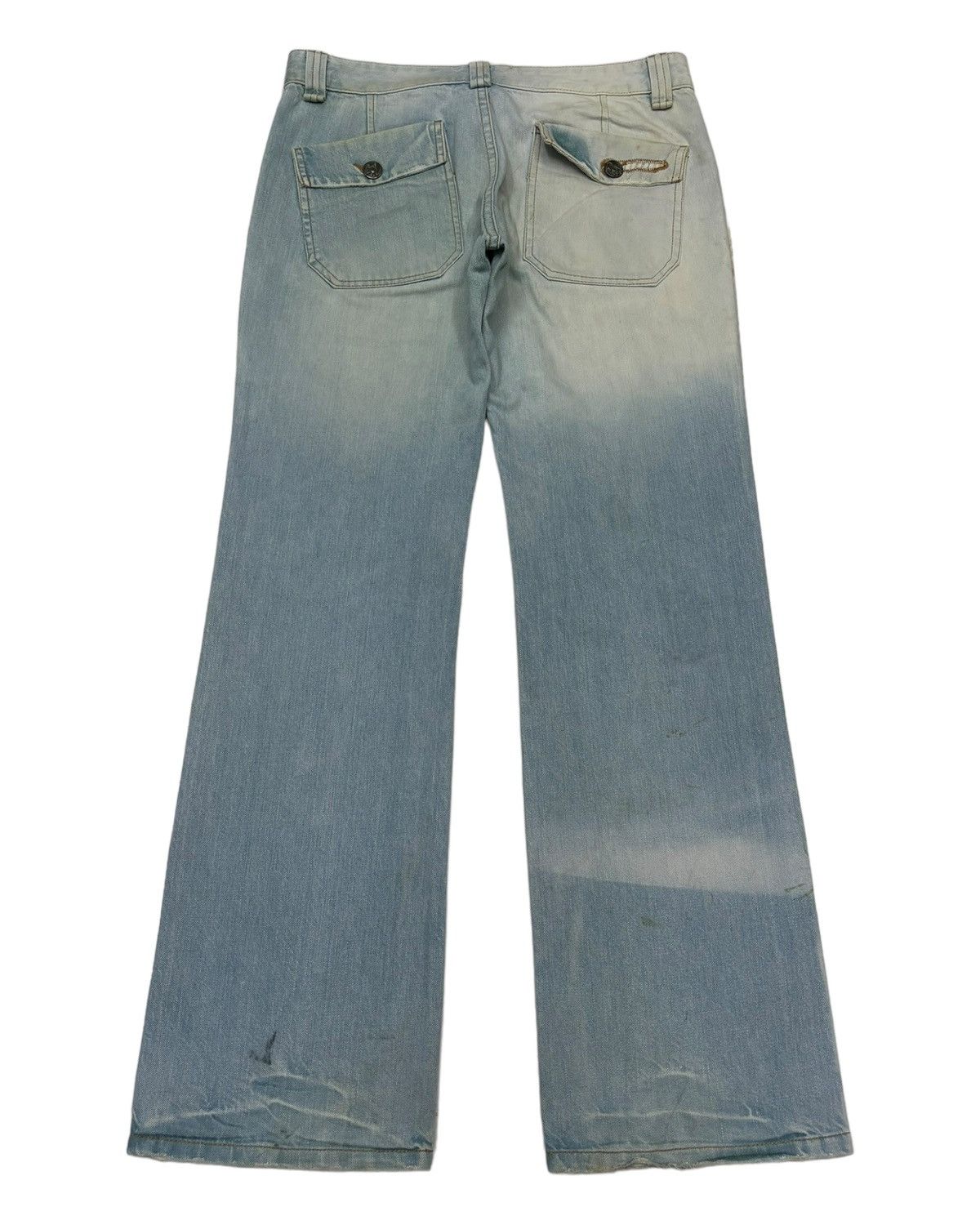 If Six Was Nine × Le Grande Bleu (L.G.B.) × Tornado Mart RARE🔥VINTAGE BACK NUMBER FLARED JEANS FADED DENIM Size US 32 / EU 48 - 2 Thumbnail