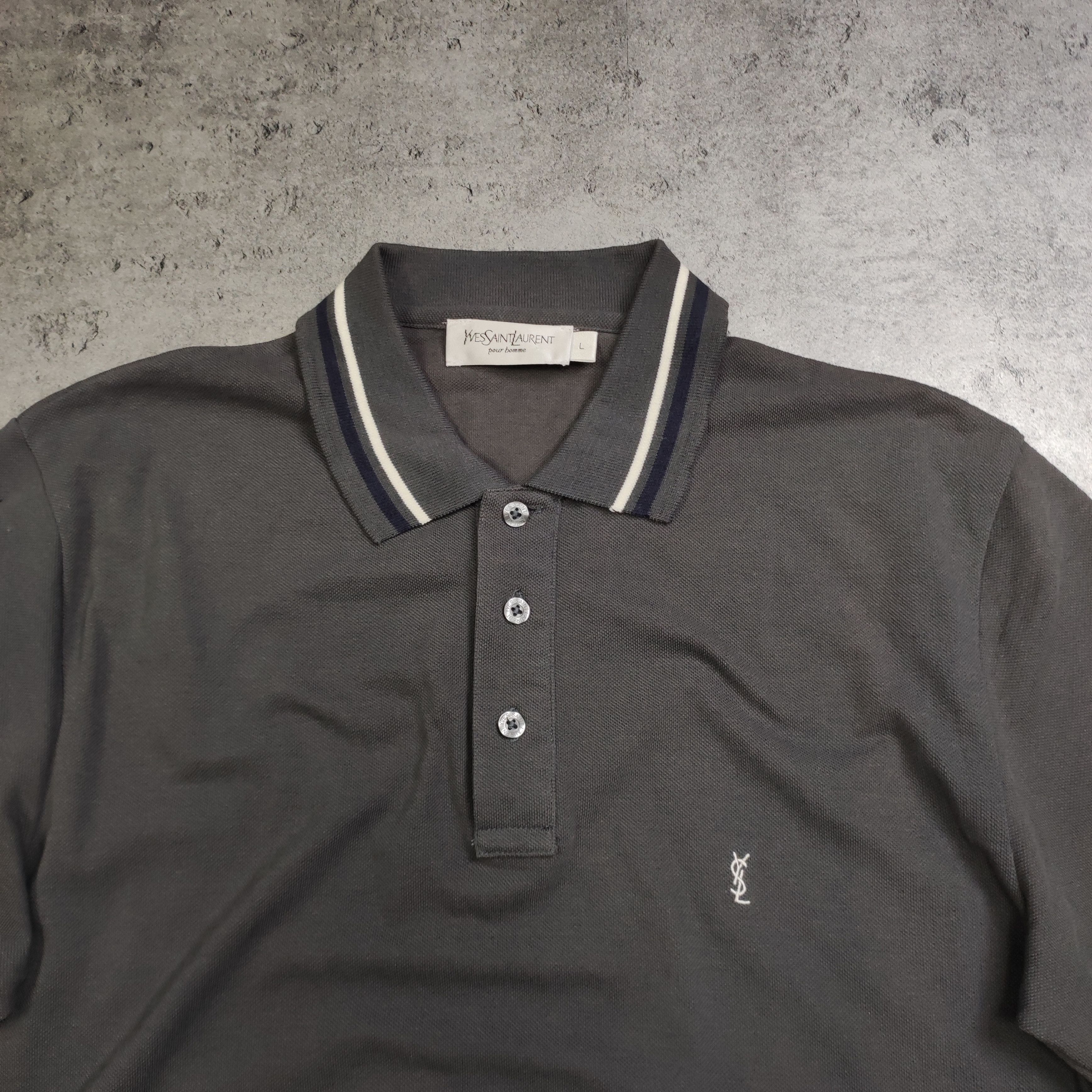 Vintage × Yves Saint Laurent Vintage RARE YSL Yves Saint Laurent Gray Logo Polo Shirt Size US L / EU 52-54 / 3 - 3 Thumbnail
