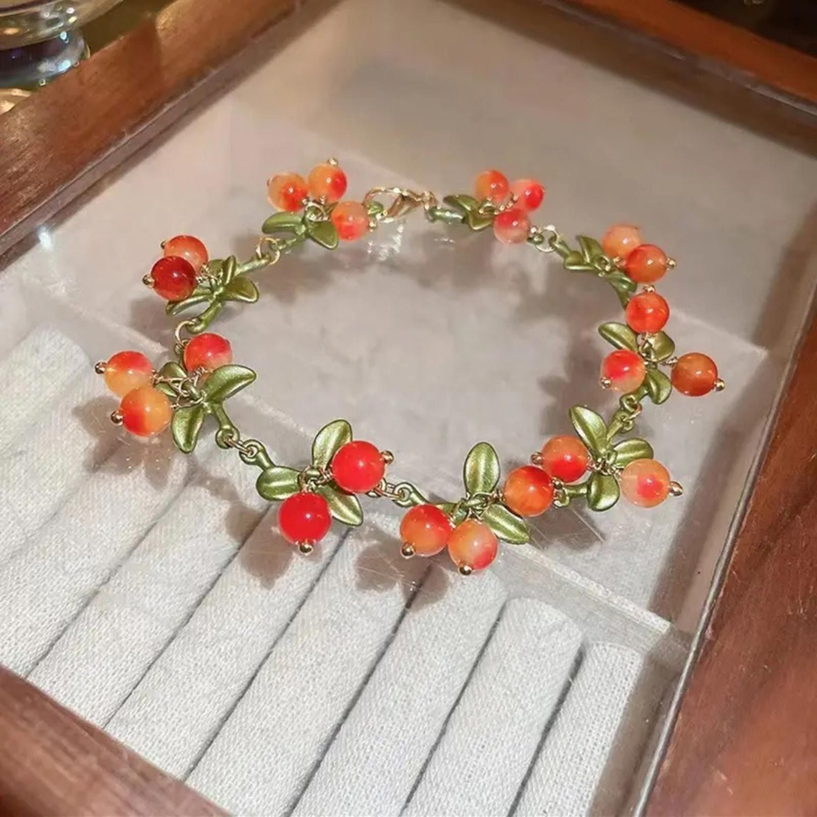 Designer Floral Charm Bracelet in Green and Orange Size ONE SIZE - 3 Thumbnail