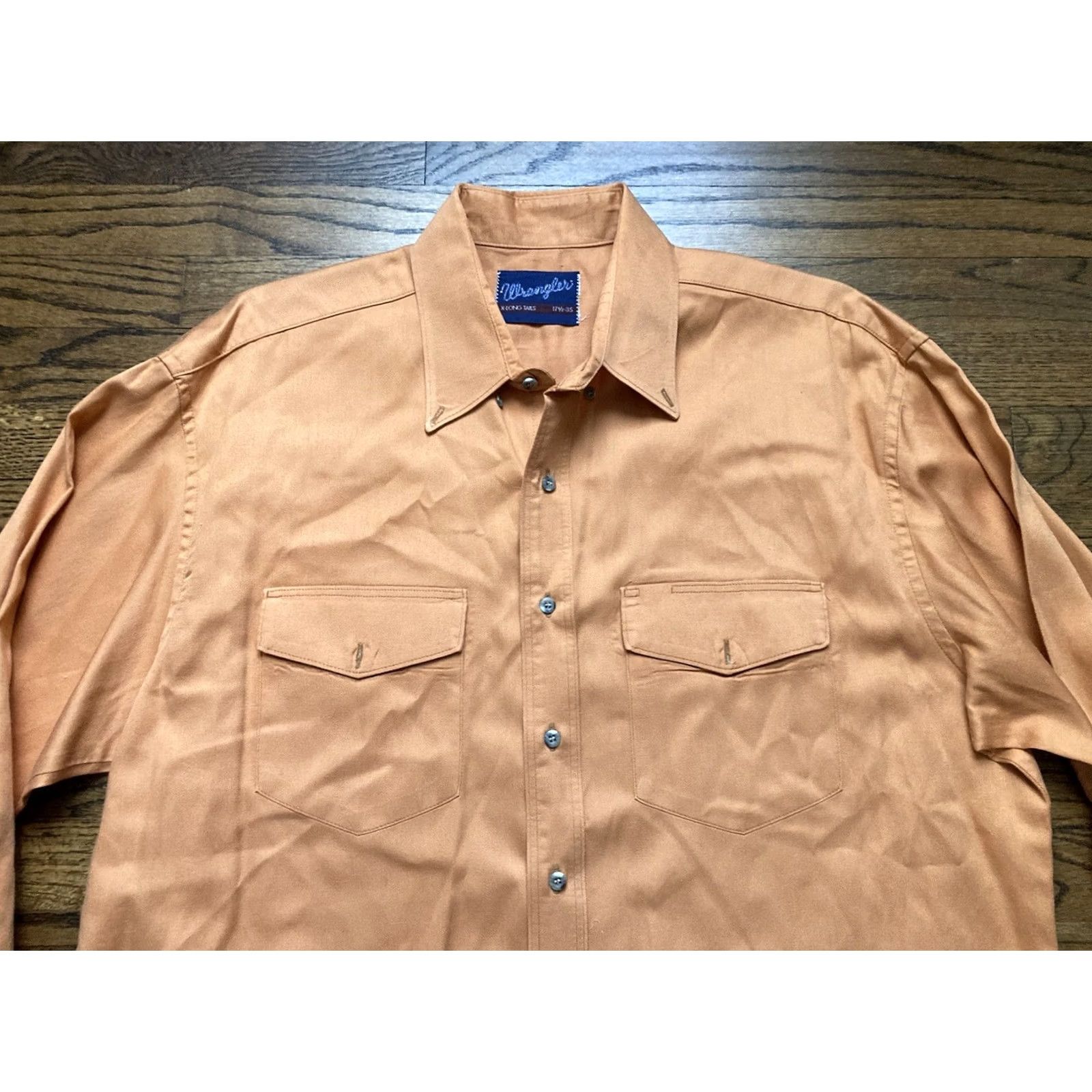 Wrangler VTG Wrangler Western Dress Shirt Mens 17.5/35 Orange Button Up X-Long Tails Size 48R - 4 Thumbnail
