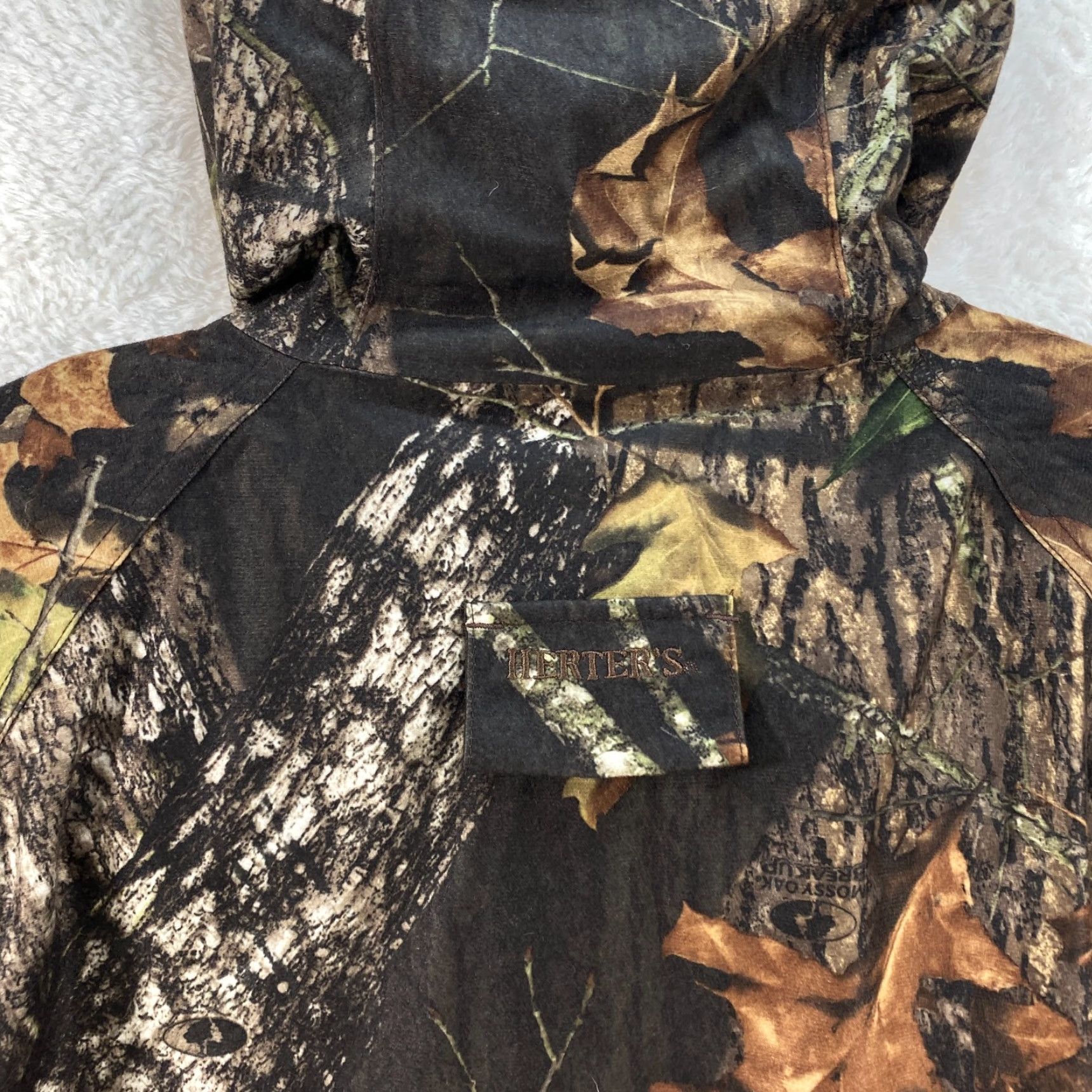 Vintage VINTAGE HERTERS Hooded Jacket Mens L Large Camo Hunting Mossy Oak Breakup Pockets Zip Size US L / EU 52-54 / 3 - 3 Thumbnail