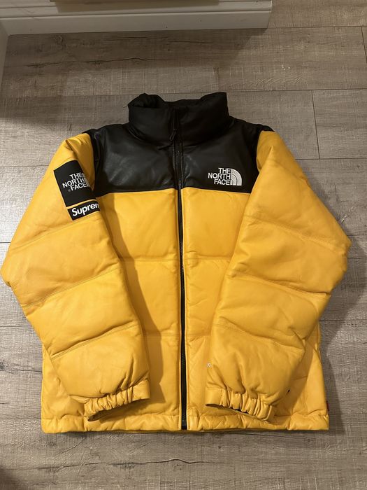 Supreme the north face cheap leather nuptse jacket yellow