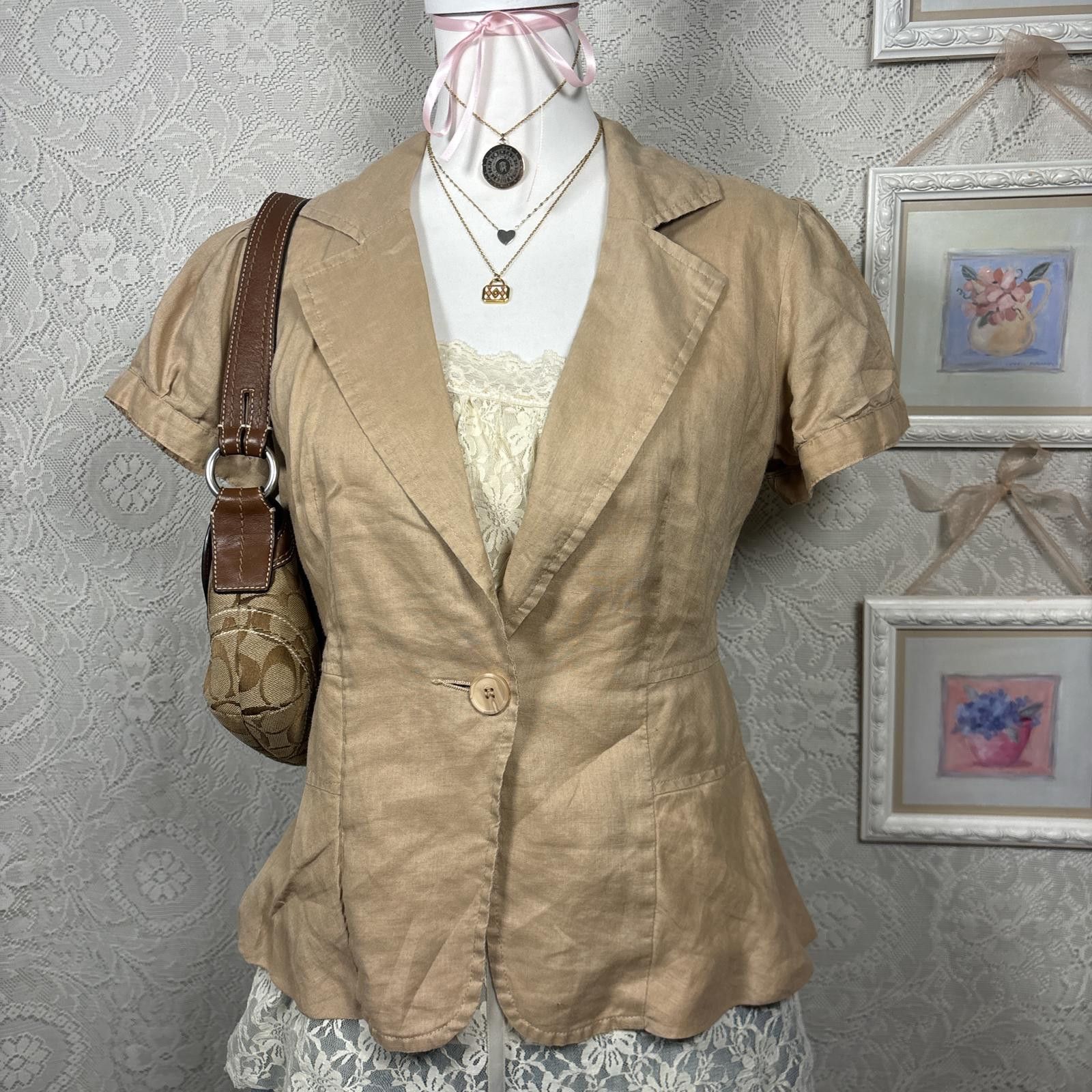 Other y2k office siren linen fitted blazer blouse top Size S / US 4 / IT 40 - 2 Thumbnail
