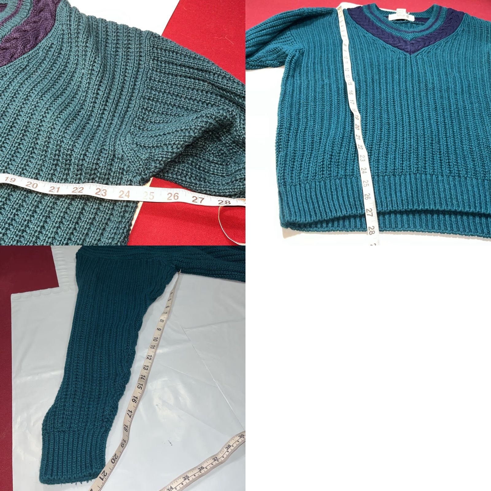 Vintage INSITE Sweater Turquoise Blue Cable Knit Navy Blue Stripe V Neck Preppy Men’s Lg Size US L / EU 52-54 / 3 - 9 Thumbnail
