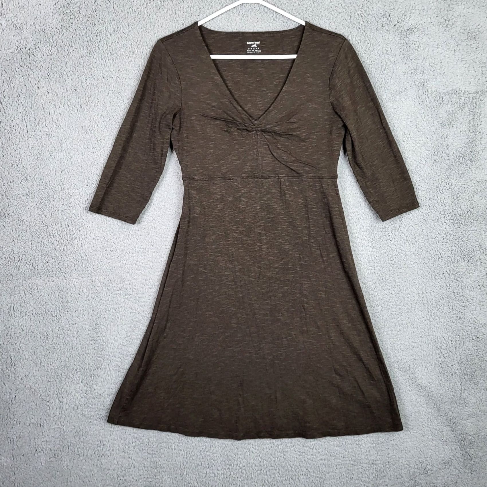 Vintage Horny Toad Women’s Brown V-Neck Elbow Sleeve A-Line Dress Size S Size S / US 4 / IT 40 - 2 Thumbnail