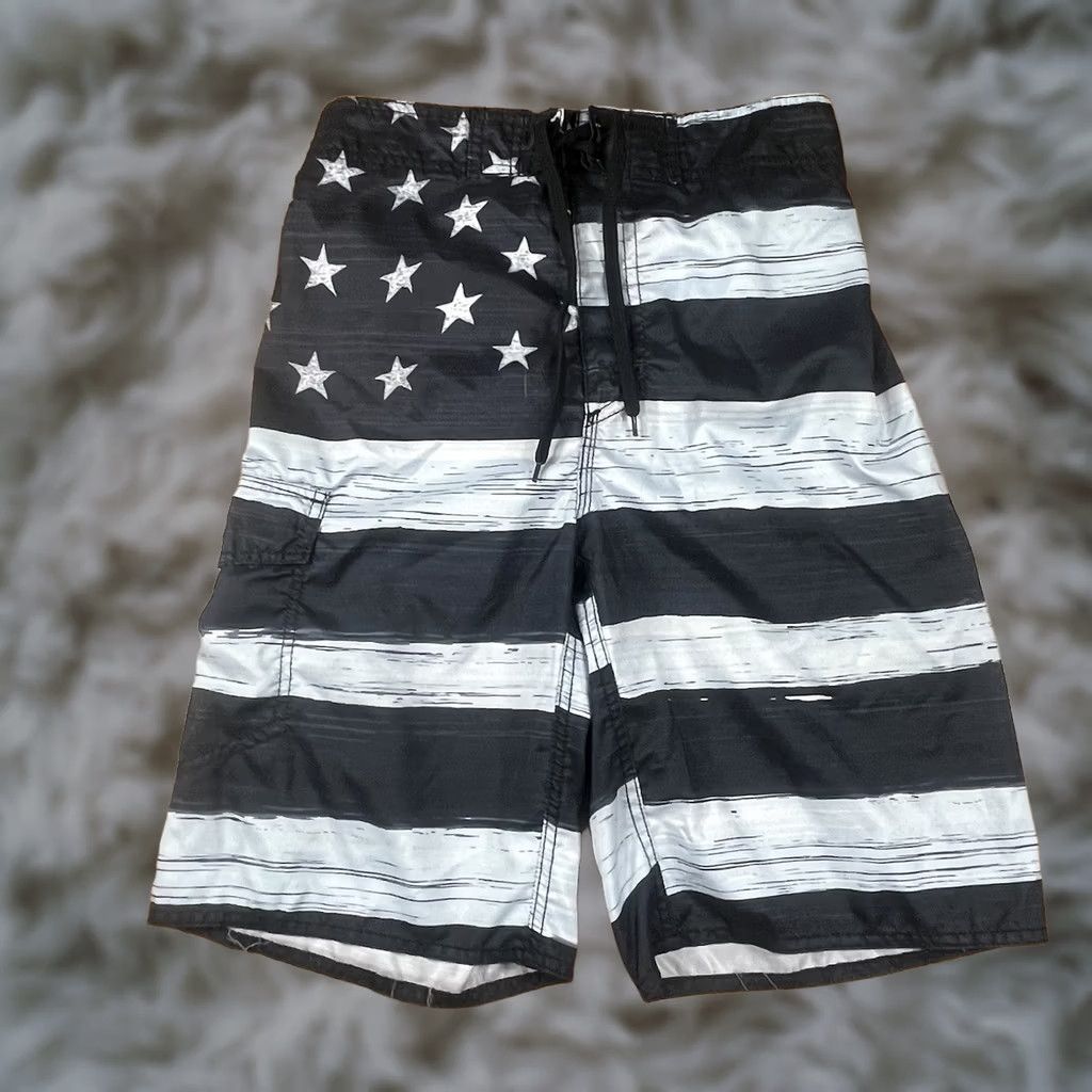 Vintage US Apparel Swim Trunks Mens S Small American Flag Polyester Drawstring Shorts Size US 29 - 1 Thumbnail