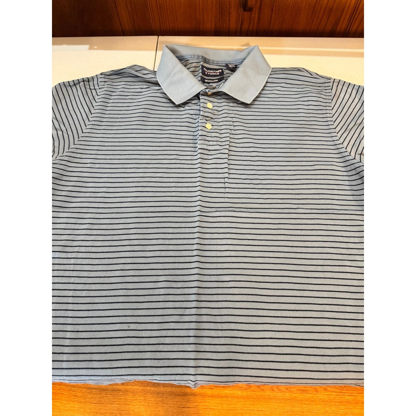 Roundtree & Yorke Roundtree & Yorke Mens Polo Shirt XL Blue Striped Size US XL / EU 56 / 4 - 3 Thumbnail