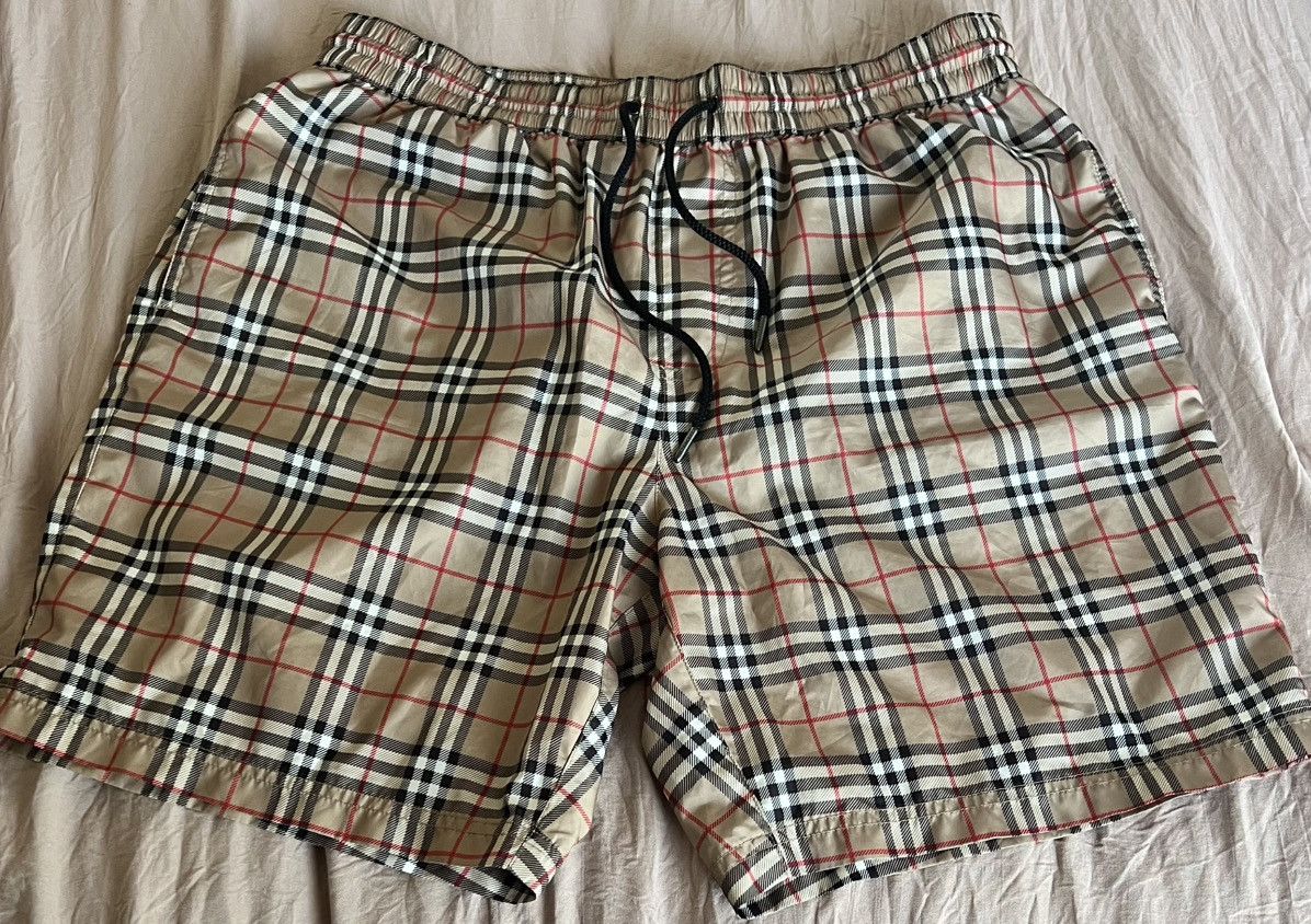 Burberry Check Drawcord Swim Shorts Beige Size Medium Men's