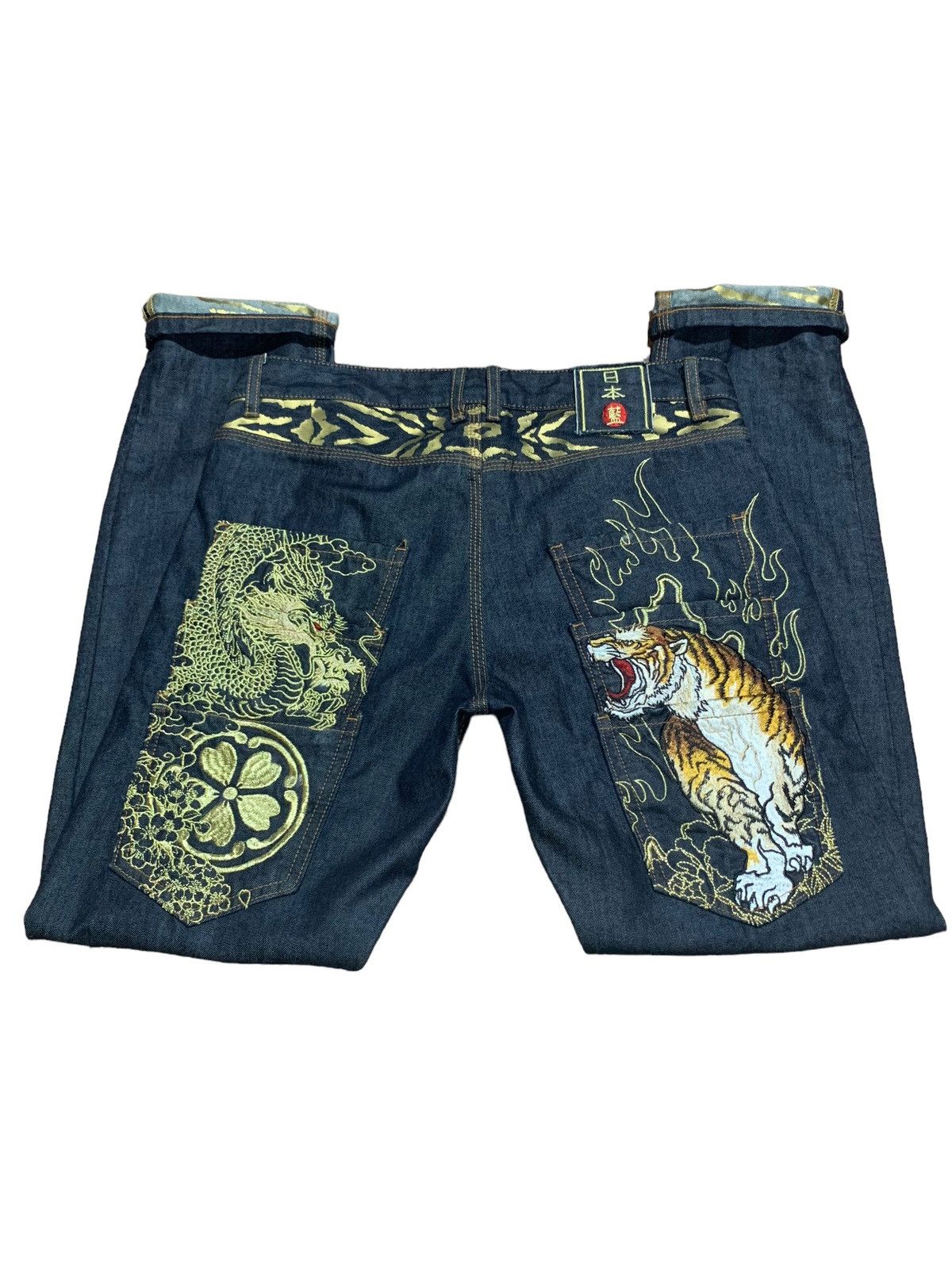 Japanese Brand Nipponblue Oniarai dragon vs tiger multipocket sukajan jeans Size US 32 / EU 48 - 2 Thumbnail