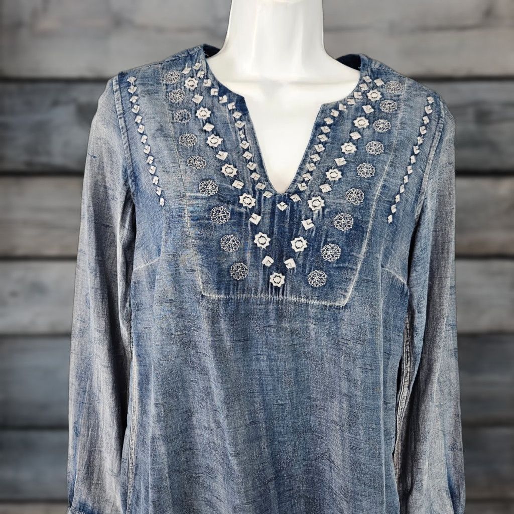 Vintage Ryan Michaels Womens Blouse Sz S Blue Cotton Embroidered Long Sleeve Size S / US 4 / IT 40 - 1 Thumbnail