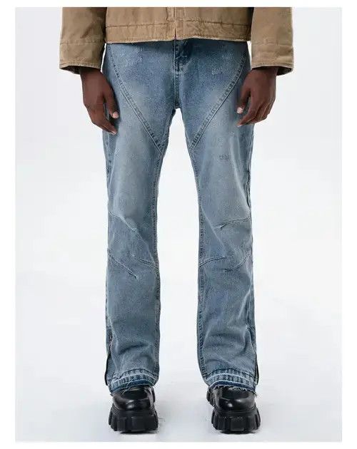 Jean zipper patchwork faded damaged flared jeans Size US 32 / EU 48 - 3 Thumbnail