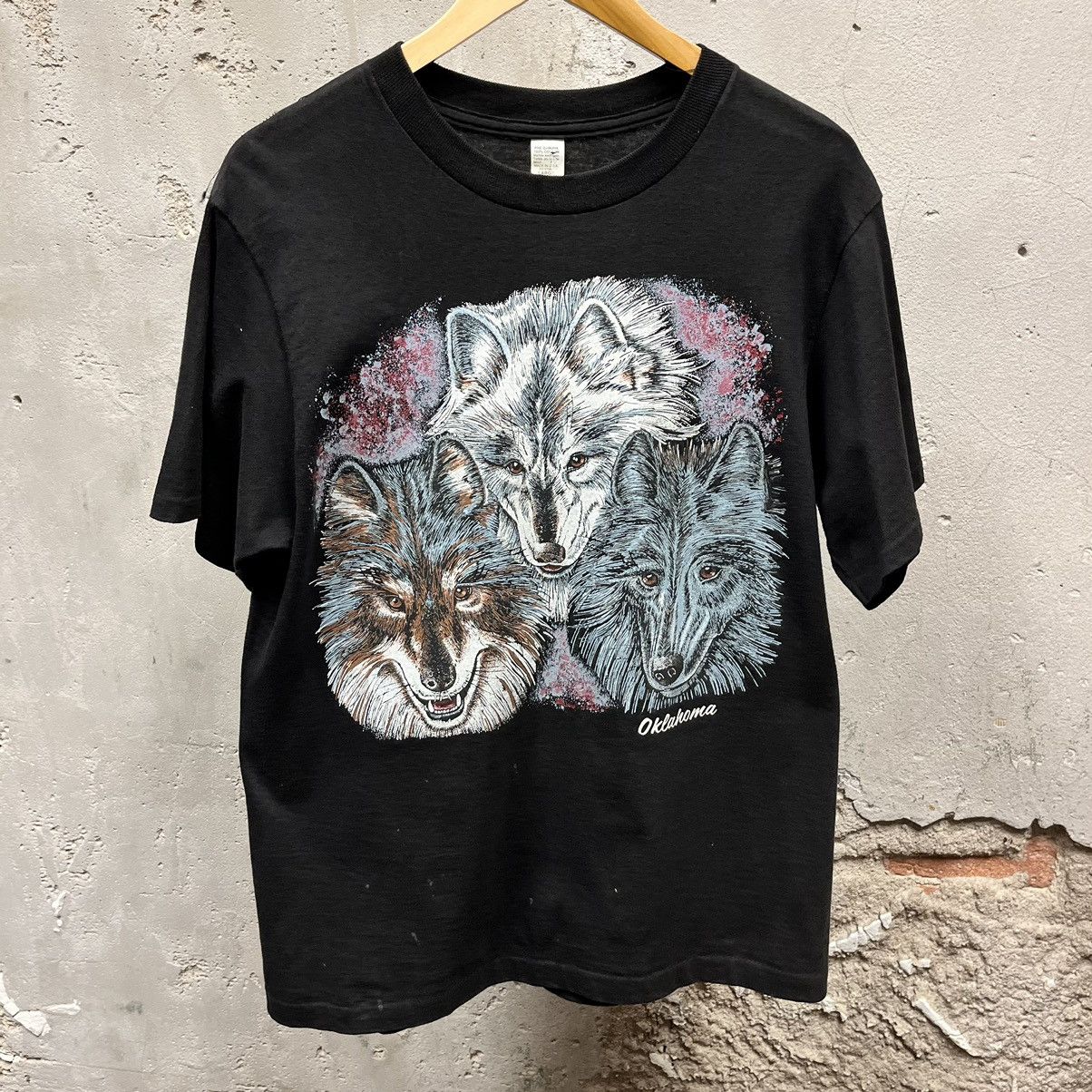 Vintage Vintage 90s Oklahoma Black Nature Wolf T-Shirt USA Made L Size US L / EU 52-54 / 3 - 1 Thumbnail