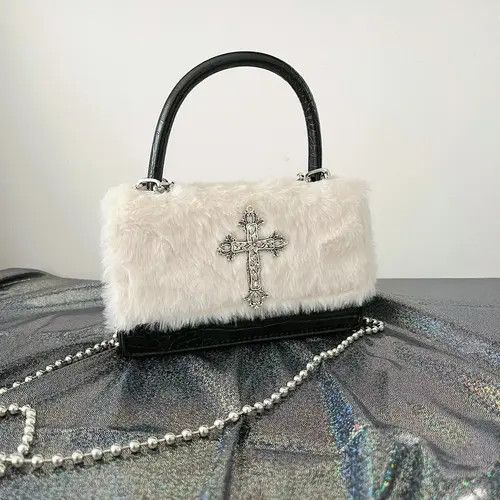 Vintage Soft Plush Cross Applique Chain Shoulder Bag Size ONE SIZE - 4 Thumbnail