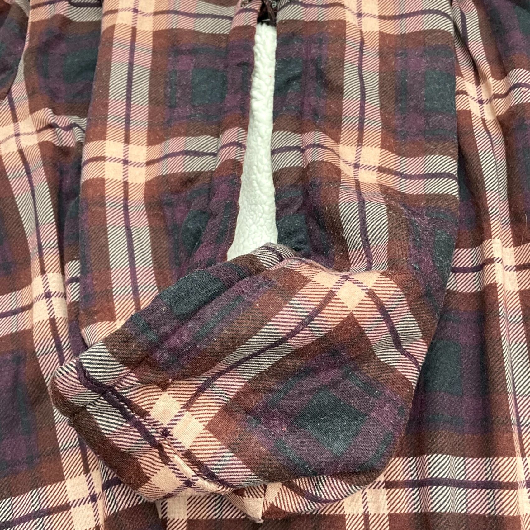 Vintage Polly & Esther Hoodie Womens XL Multi Plaid Flannel Sherpa Jacket Button Down Size XL / US 12-14 / IT 48-50 - 3 Thumbnail