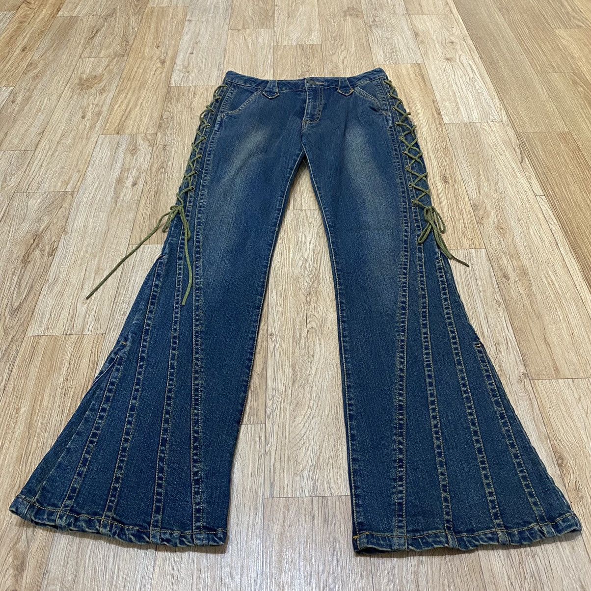 Tornado Mart 90s Brow Dwin Lace Up Flare Denim Pants Size US 26 / EU 42 - 18 Thumbnail
