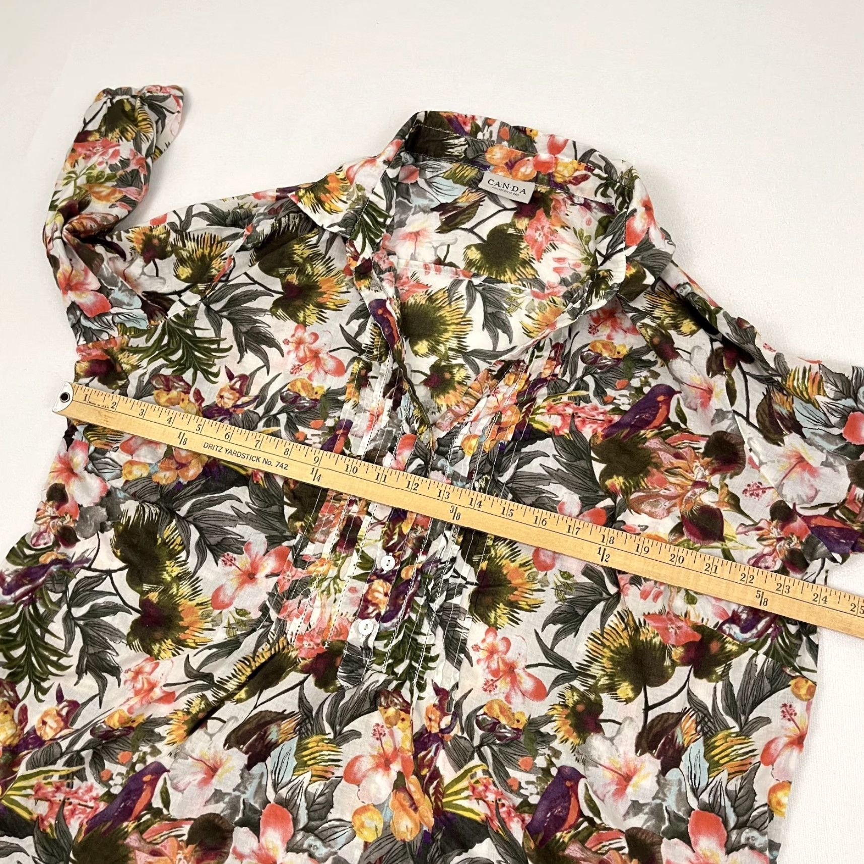 C&A Canda Blouse Womens 2XL Multi Floral Bird Sheer Lightweight Popover Boho C&A Size XXL / US 16-18 / IT 52-54 - 6 Thumbnail