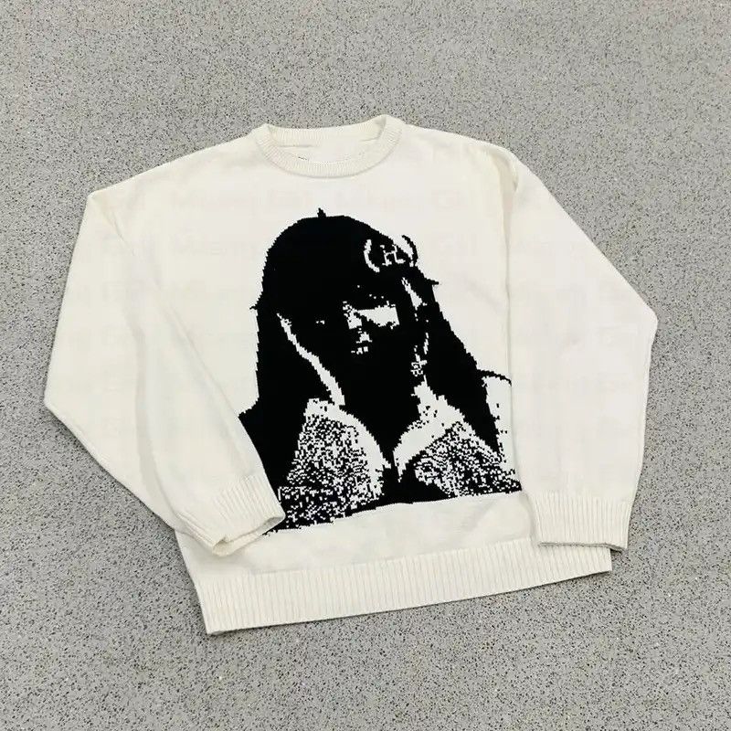 Print Portrait Pattern Knitted Sweater