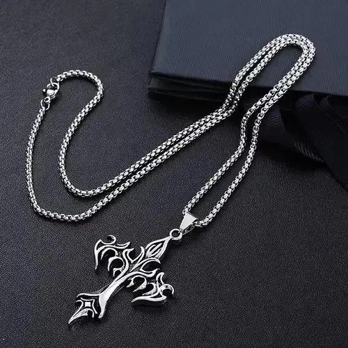 Jewelry Flame Cross Pendant Necklace Size ONE SIZE - 3 Thumbnail