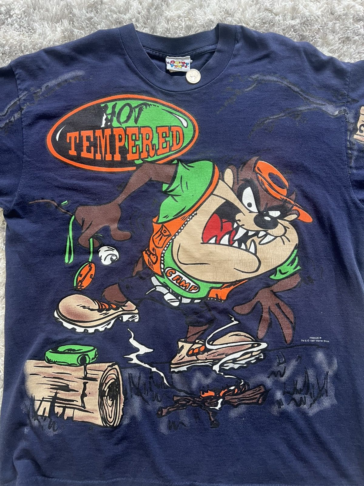 Vintage × Warner Bros Vintage Looney Tunes Taz Camping Hot Tempered AOP Size US L / EU 52-54 / 3 - 3 Thumbnail