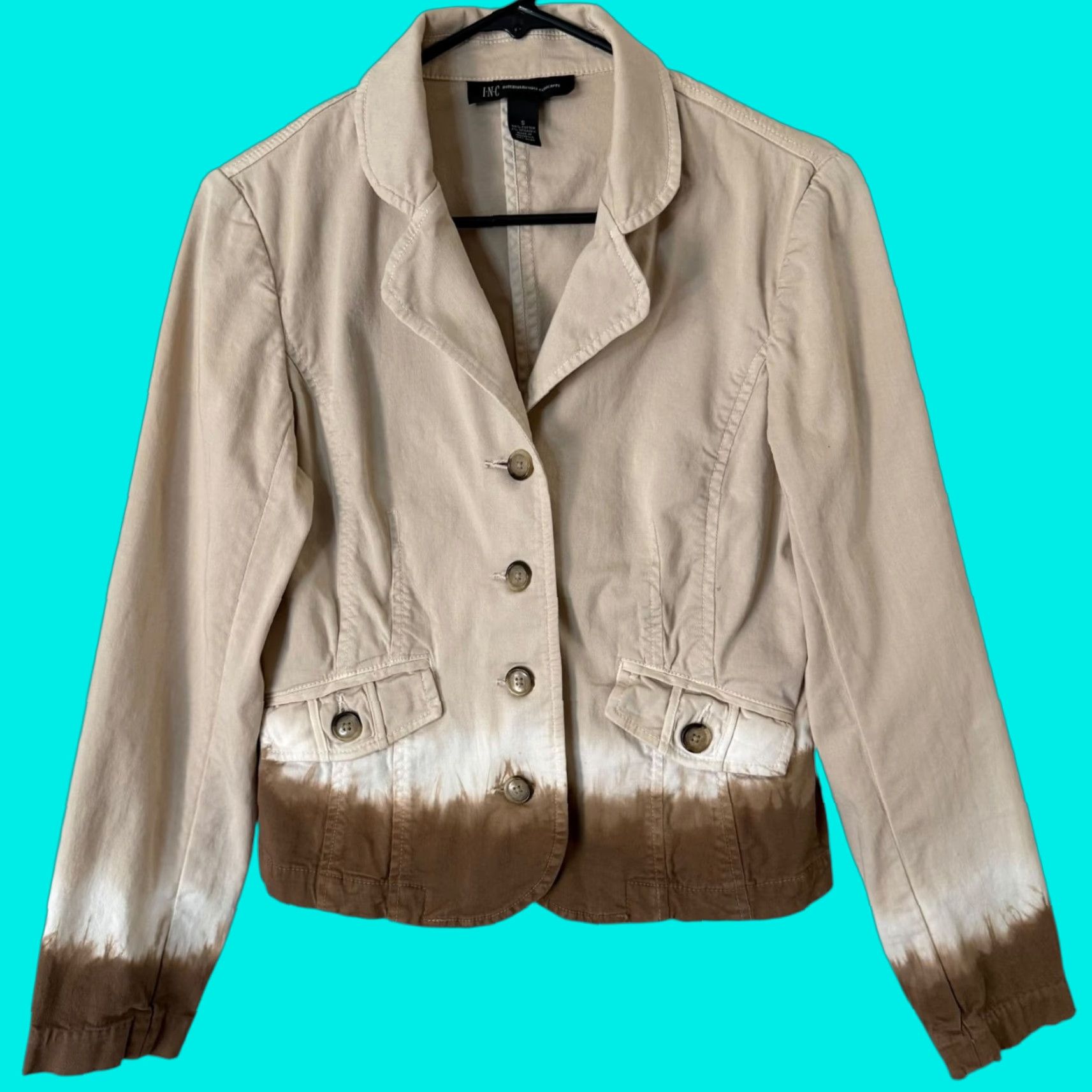 Vintage VINTAGE I.N.C. International Concepts Women's Jacket S Beige Ombre Tie-Dye Cotton Long Sleeve Casual Winter Size S / US 4 / IT 40 - 1 Thumbnail