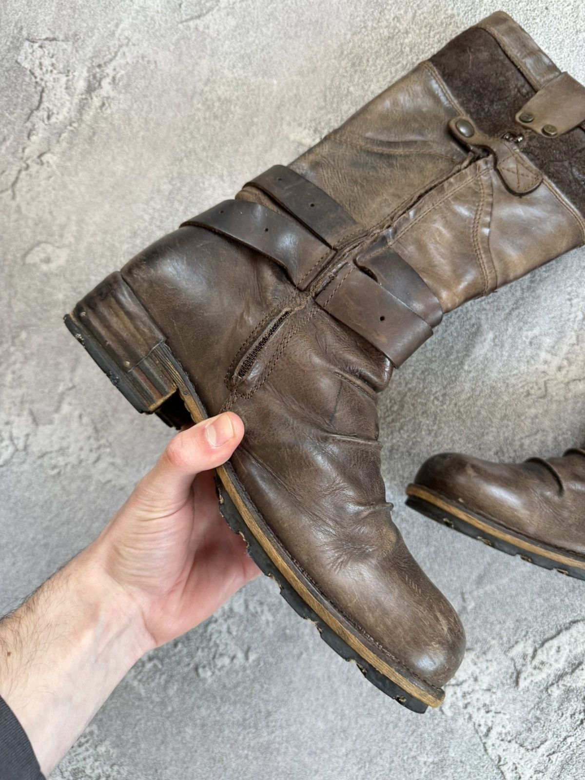 Designer × Vintage Yellow Cab 40size brown leather biker high shoes boots punk Size US 10 / IT 40 - 13 Thumbnail
