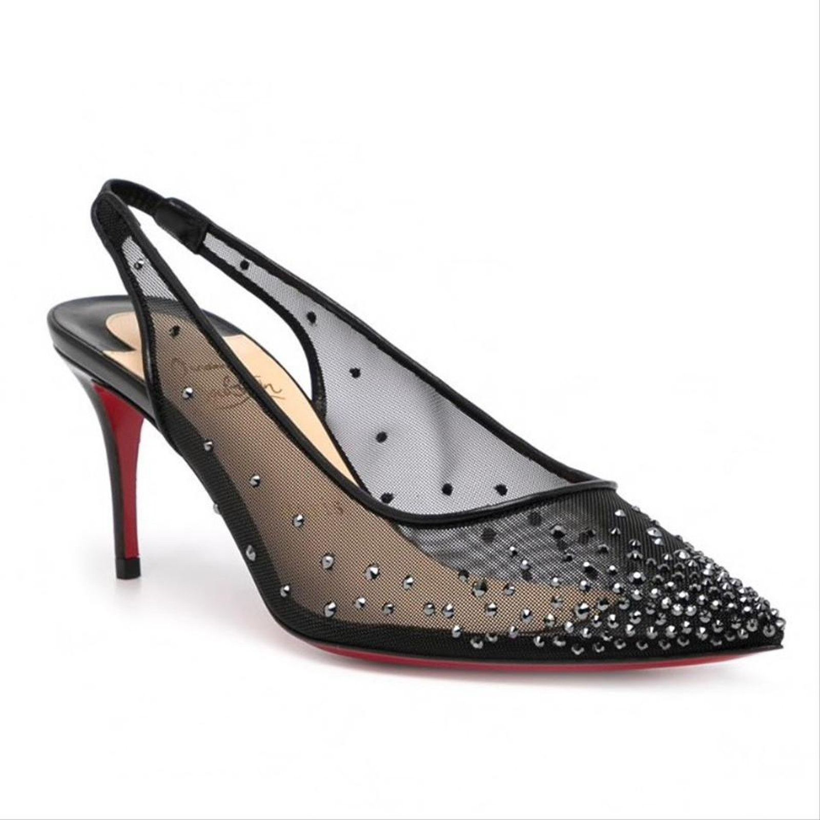 Christian Louboutin Follies Strass Sling 70 crystal embellished mesh pumps heels Size US 9 / IT 39 - 2 Thumbnail