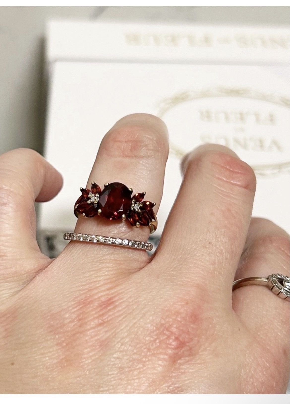 Other Authentic Vintage 14kt Yellow Gold Garnet and Diamond Ring Size ONE SIZE - 4 Thumbnail