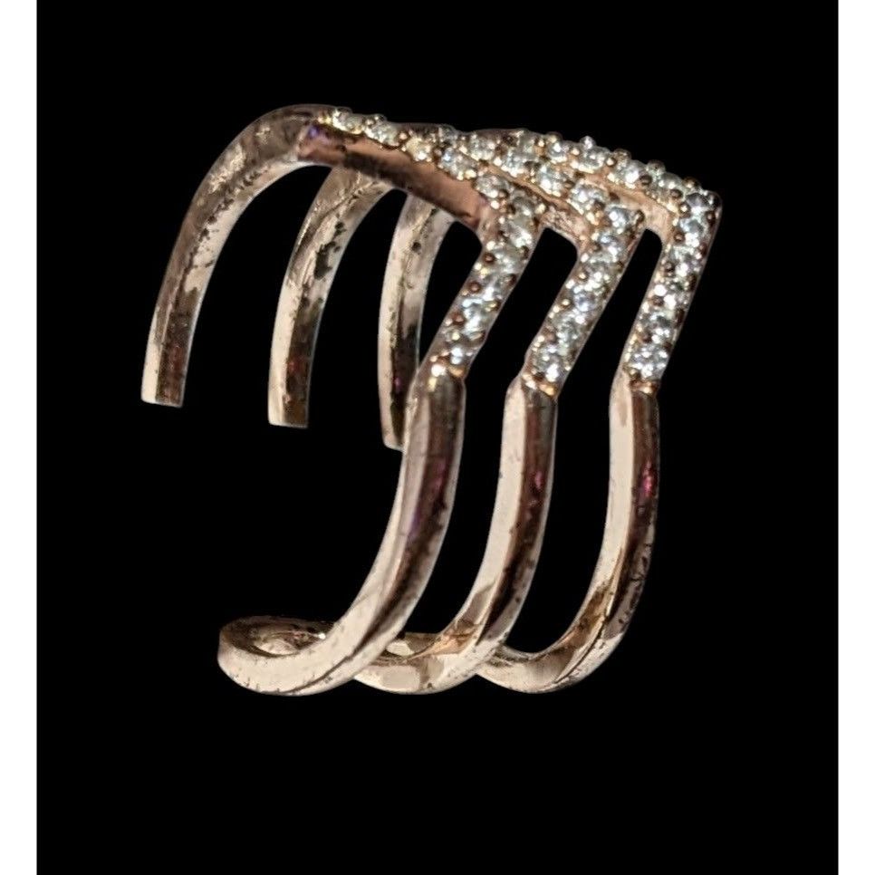 Other Elegant Glam Triple Chevron Gold Tone Rhinestone Ring Size ONE SIZE - 3 Thumbnail