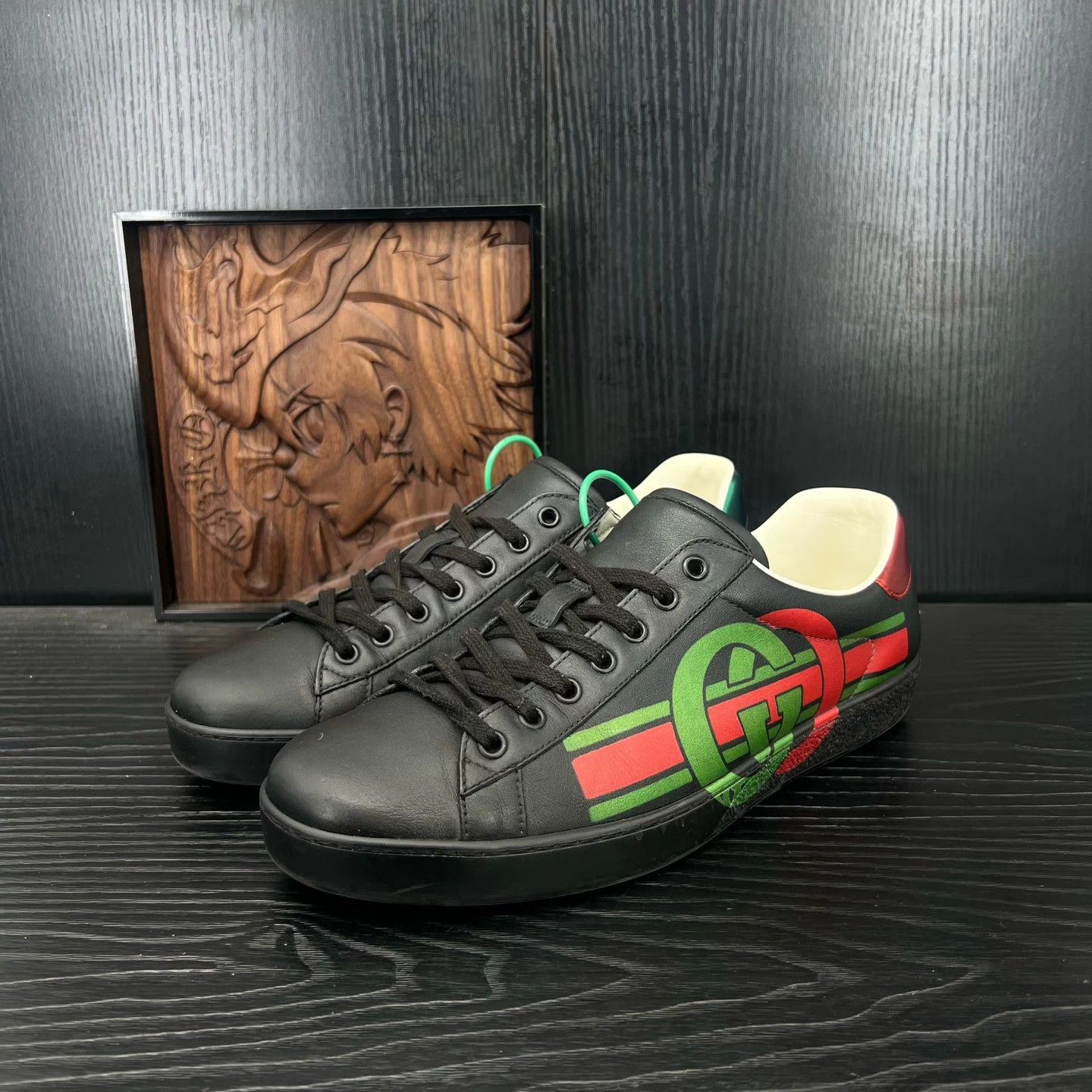 Gucci Gucci Ace 8 black green like new Size US 9 / EU 42 - 1 Thumbnail