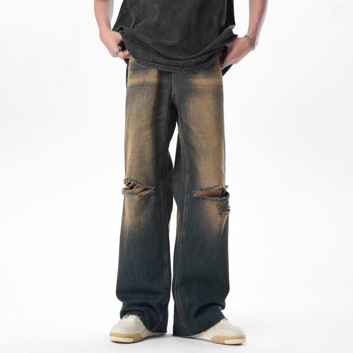 Japanese Brand × Jean Washed and worn vintage ripped straight leg jeans Size US 30 / EU 46 - 6 Thumbnail