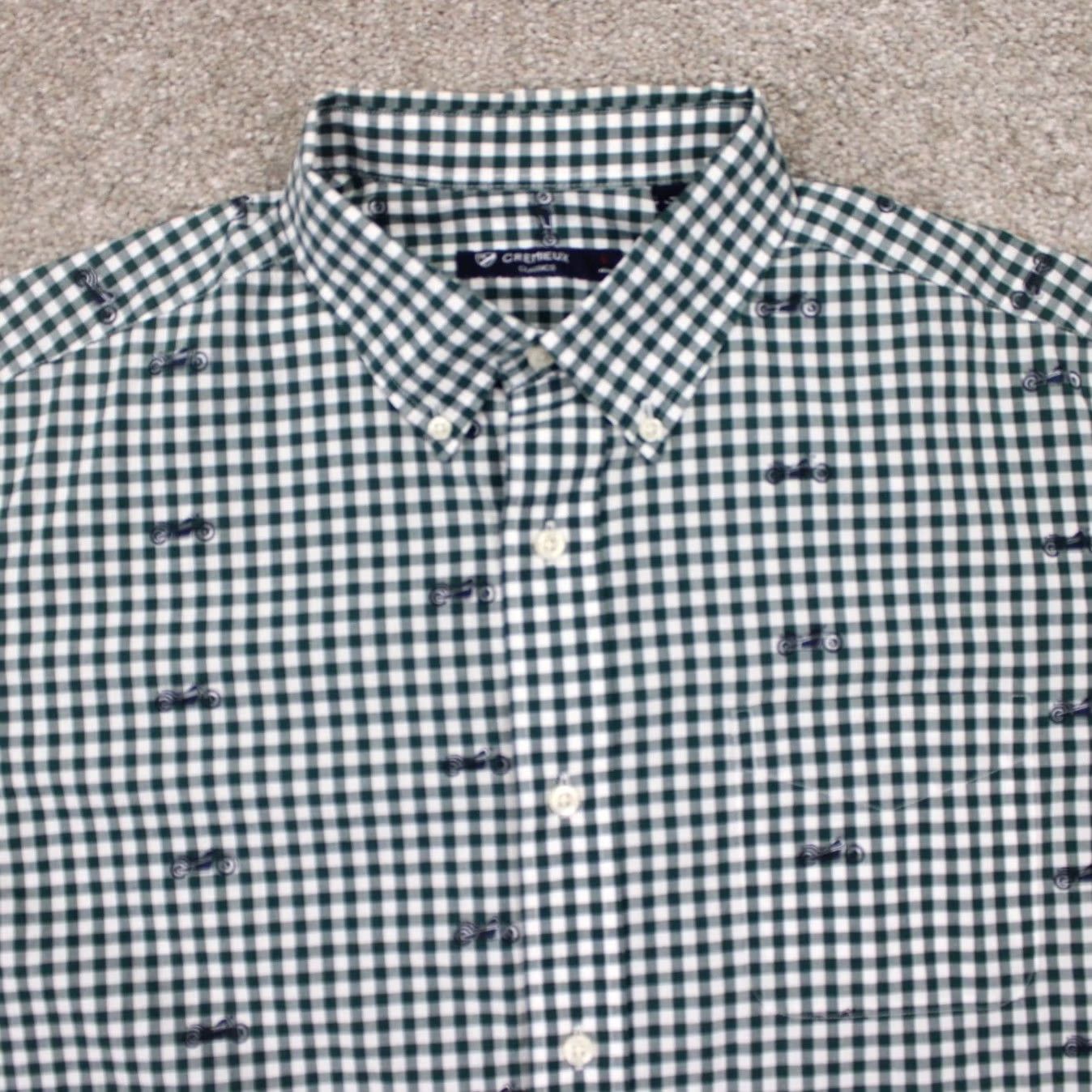 Cremieux Cremieux Classics Shirt Mens Large Green Ginham Motorcycle Print L/S Cotton Size US L / EU 52-54 / 3 - 2 Thumbnail