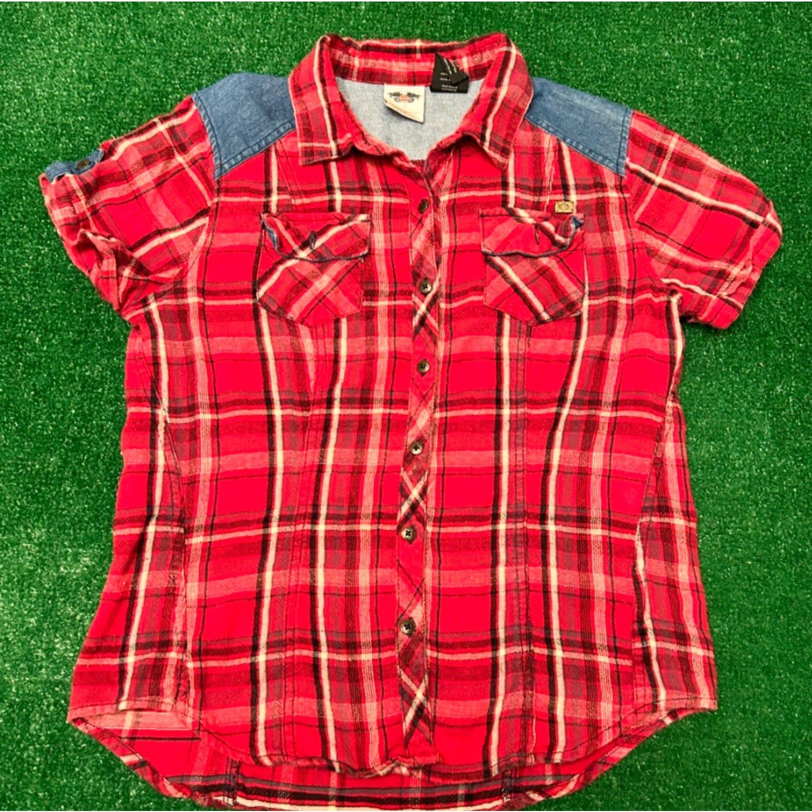 Harley Davidson VINTAGE Harley Davidson Plaid Button Down Shirt Womens Size Medium Biker USA Size M / US 6-8 / IT 42-44 - 2 Thumbnail