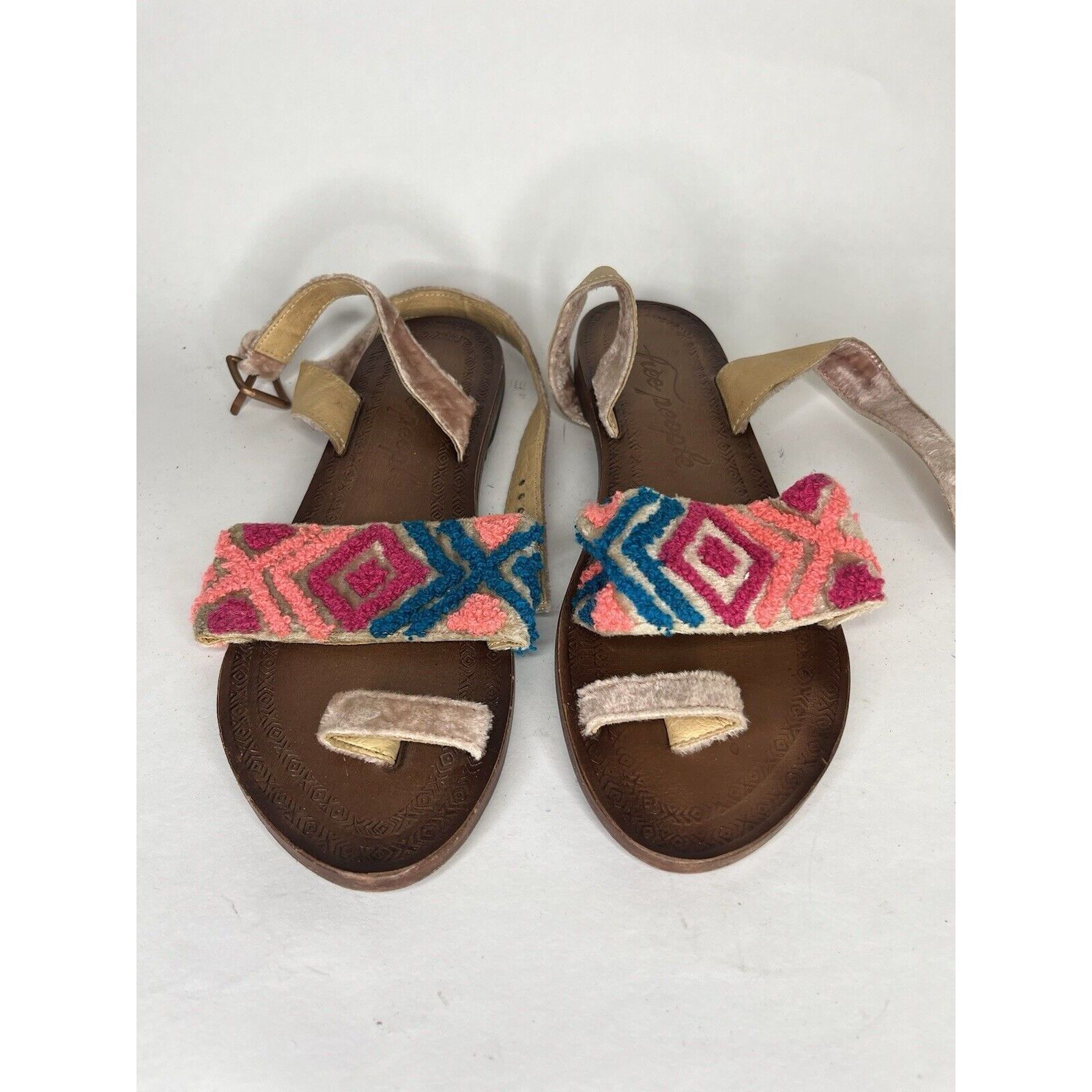 Free People Free People Pink Fabric Leather Aztec Pattern Toe Strap Sand Size US 8 / IT 38 - 6 Thumbnail