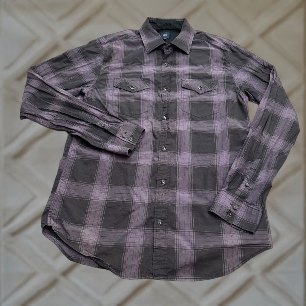 Gap VINTAGE Gap Western Yoke Button-Down Shirt Mens Medium Purple Plaid Cotton Casual Size US M / EU 48-50 / 2 - 1 Thumbnail