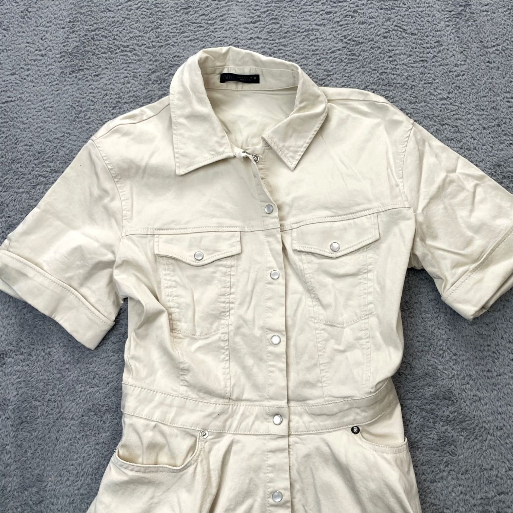 Zara Zara Womens XS White Ivory Shirt Dress Button Front Short Sleeve Utility Size XS / US 0-2 / IT 36-38 - 2 Thumbnail