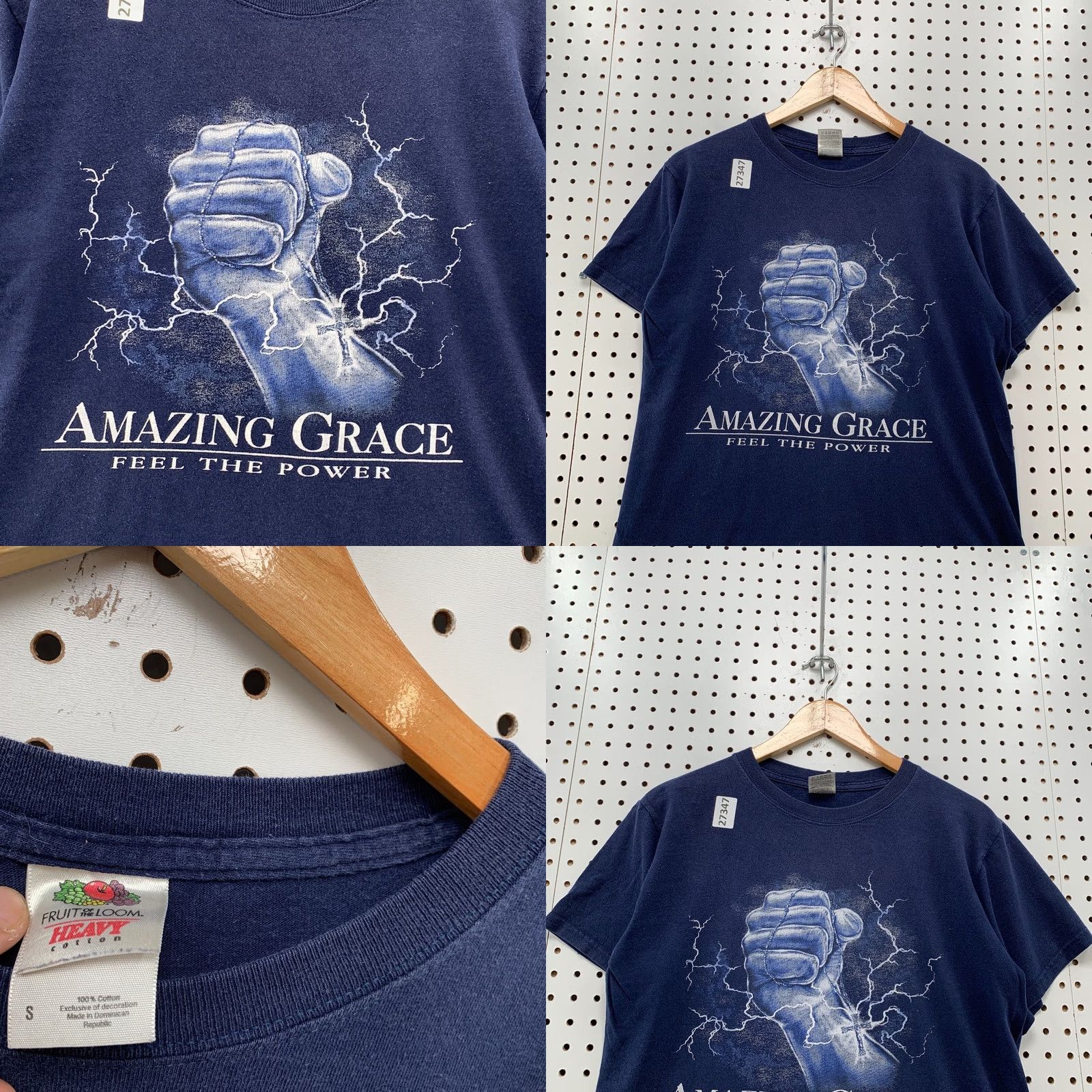 Fruit Of The Loom VINTAGE Amazing Grace Fell The Power Shirt bLue Lighting Fist Mens Small Shirt Size US S / EU 44-46 / 1 - 8 Thumbnail