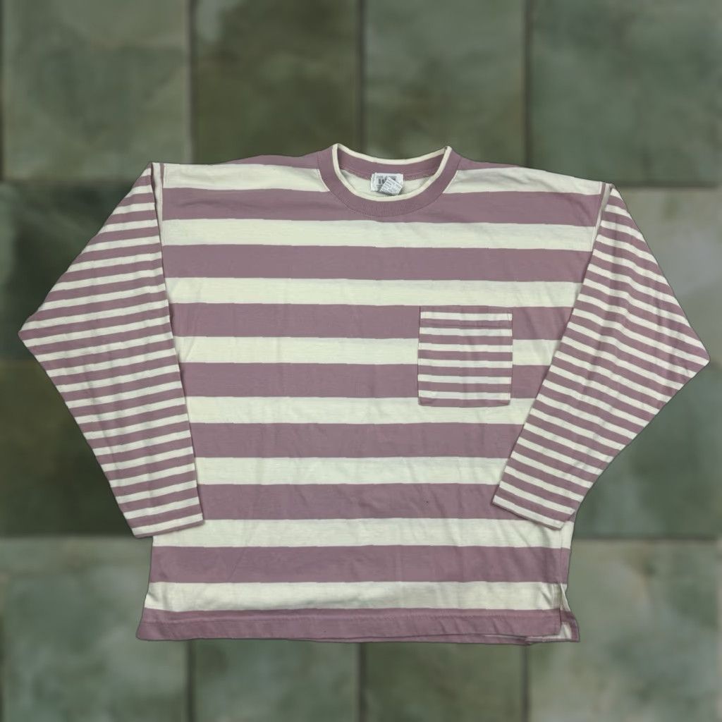 Pinko VINTAGE Mervyns Striped T-Shirt Long Sleeve Womens Large Pink 80s Pocket Casual Size L / US 10 / IT 46 - 1 Thumbnail