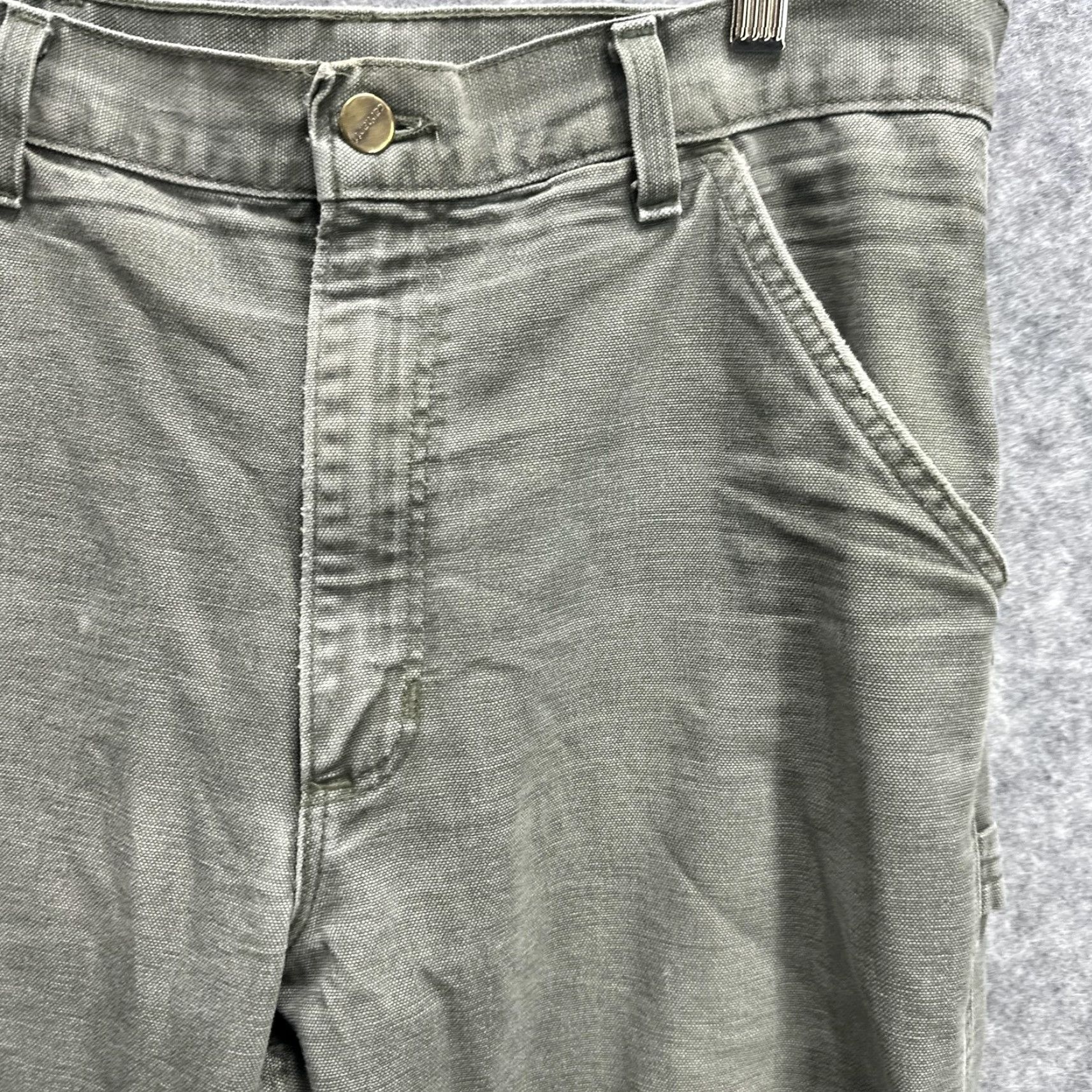 Carhartt Carhartt Pants Mens 33x28 Green Canvas Carpenter Workwear Utility Duck Pants Regular Front Zip Pockets Logo Mens Size US 33 - 5 Thumbnail