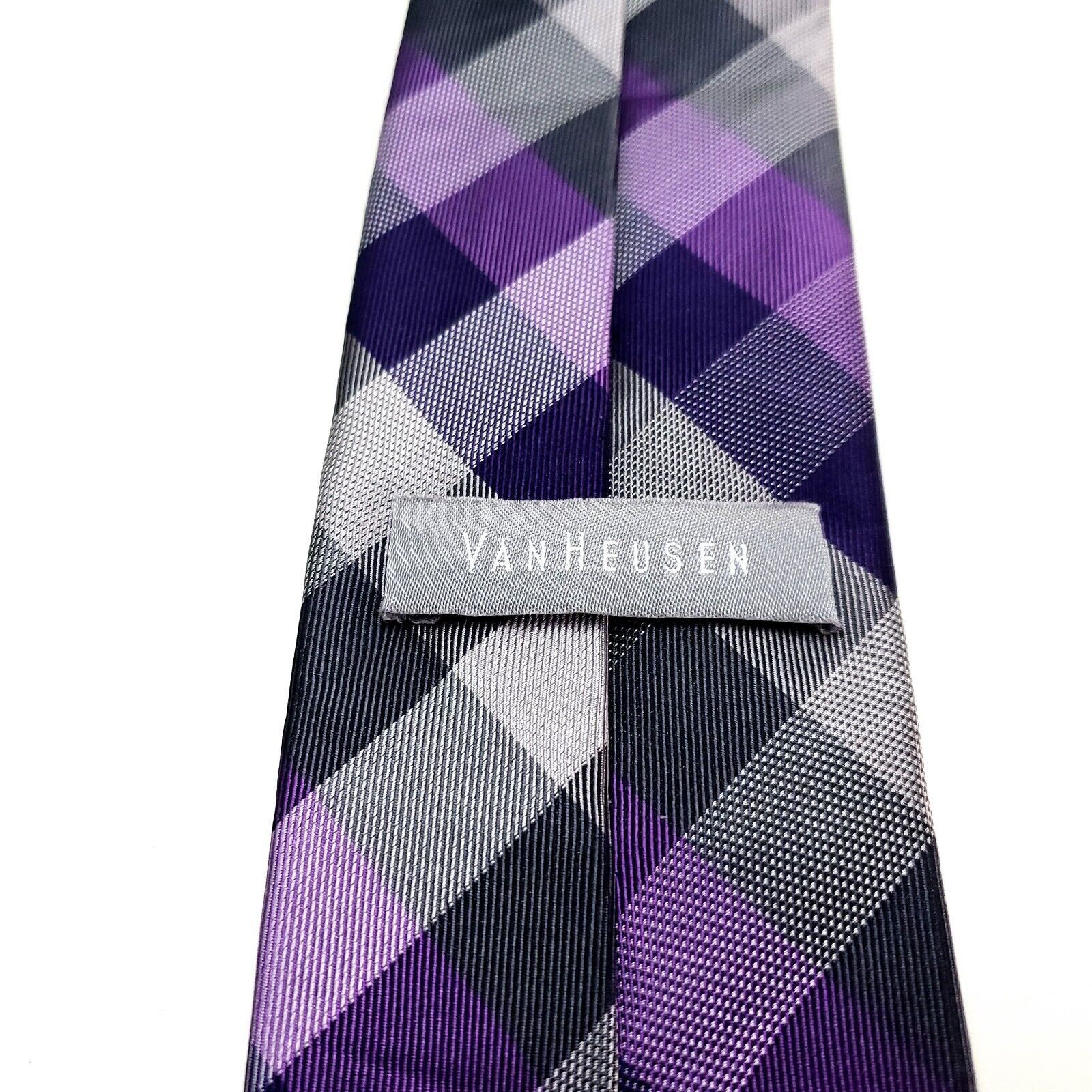 Van Heusen Van Heusen Silk Tie Purple Plaid Print Size ONE SIZE - 3 Thumbnail