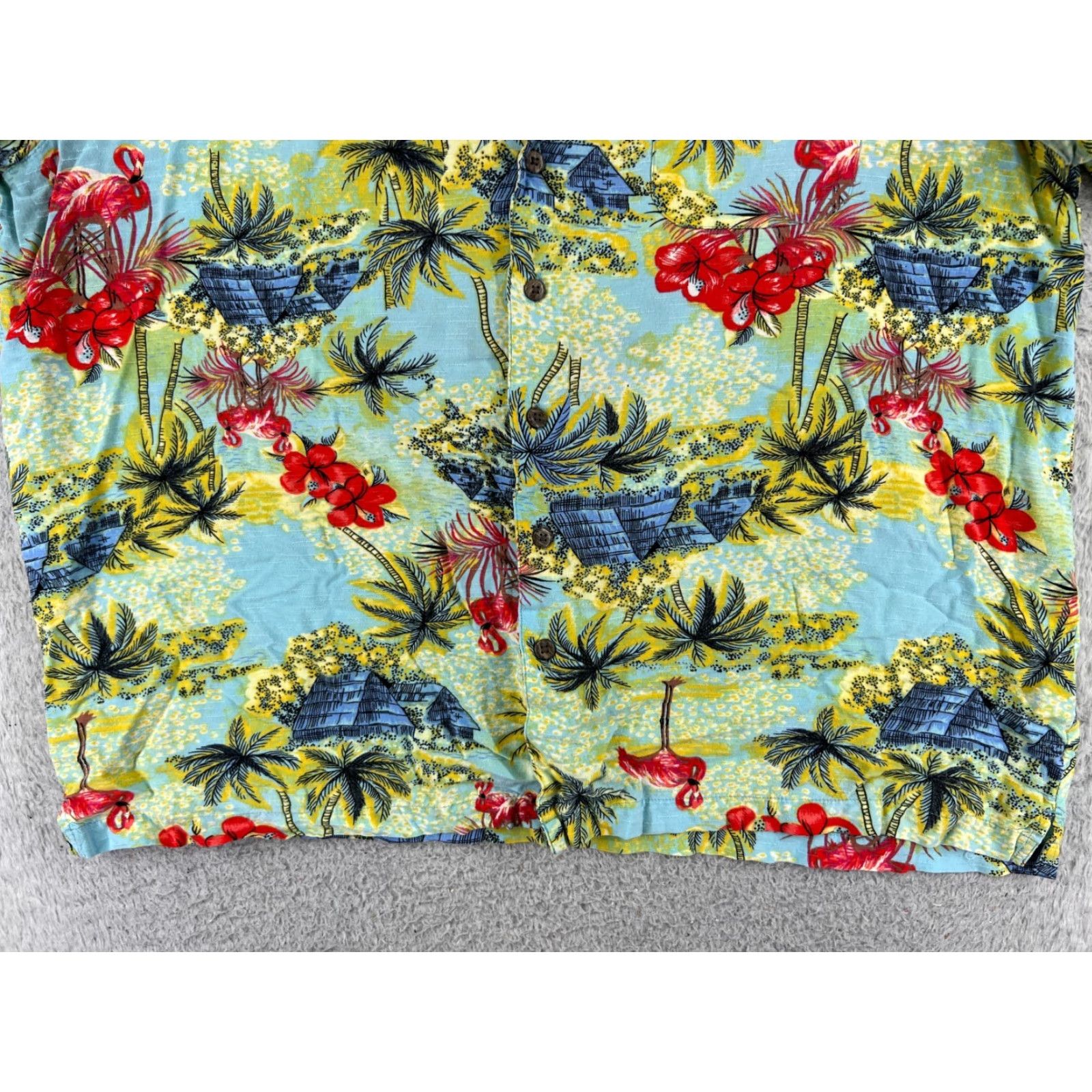 George George Men's Hawaiian Shirt 2XL Floral Palm Green Pink Button-Up Rayon Short Sleeve Classic Casual Hawaiian Theme 90s? Size US XXL / EU 58 / 5 - 5 Thumbnail